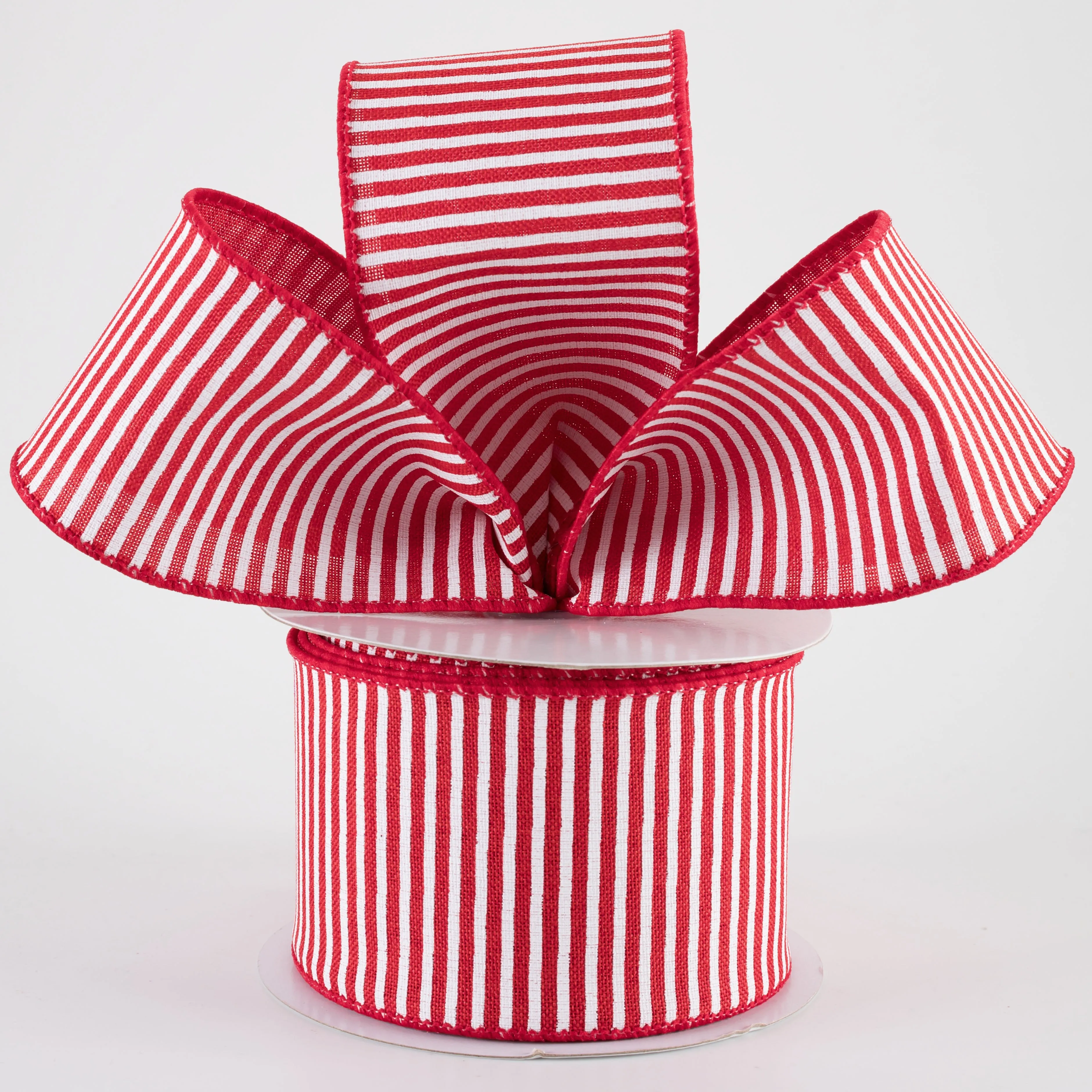 2.5" Royal Canvas Pinstripe Ribbon: Red & White (10 Yards)