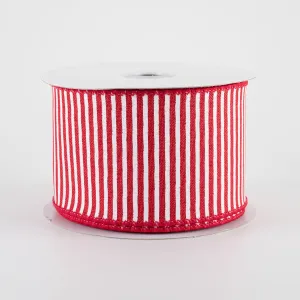 2.5" Royal Canvas Pinstripe Ribbon: Red & White (10 Yards)