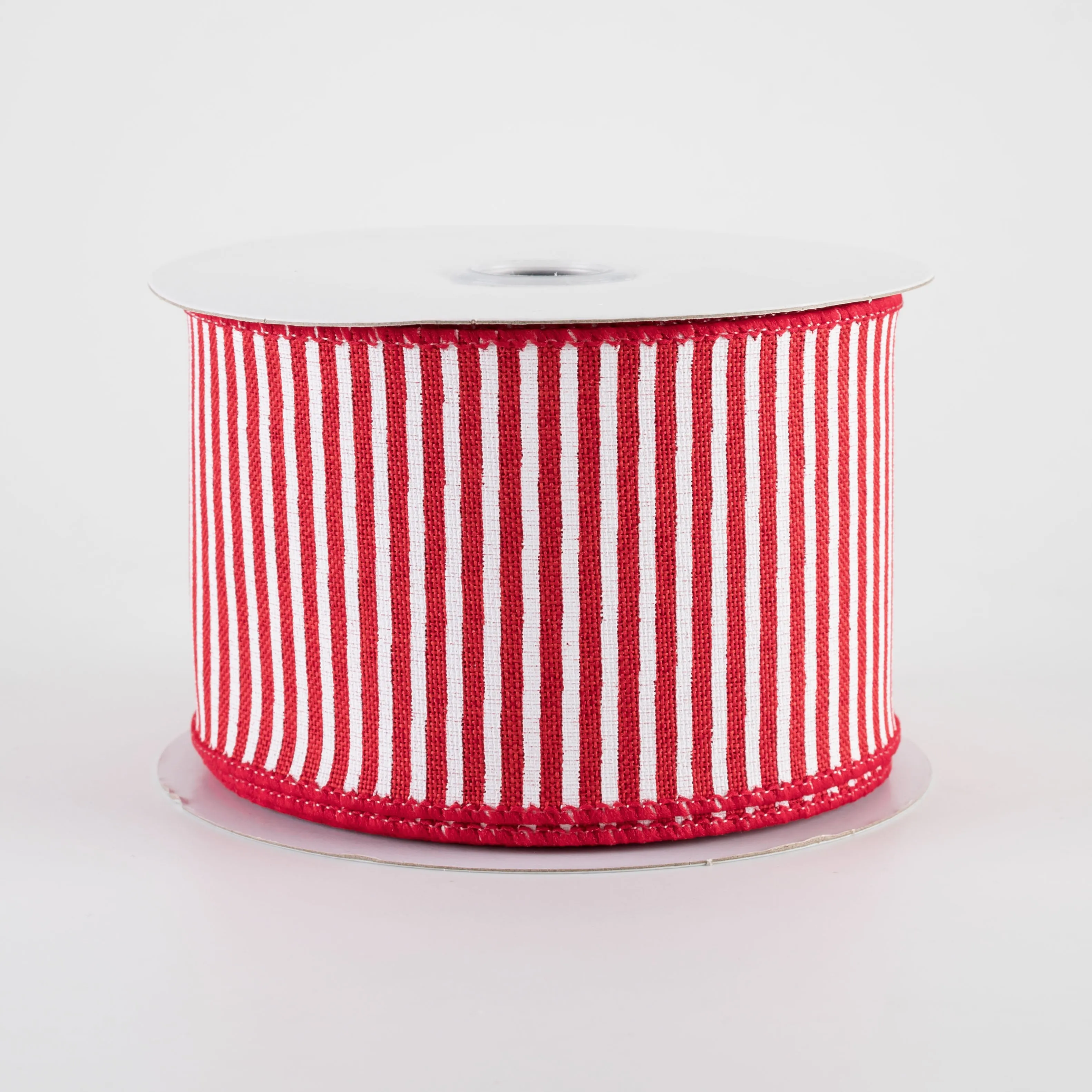 2.5" Royal Canvas Pinstripe Ribbon: Red & White (10 Yards)