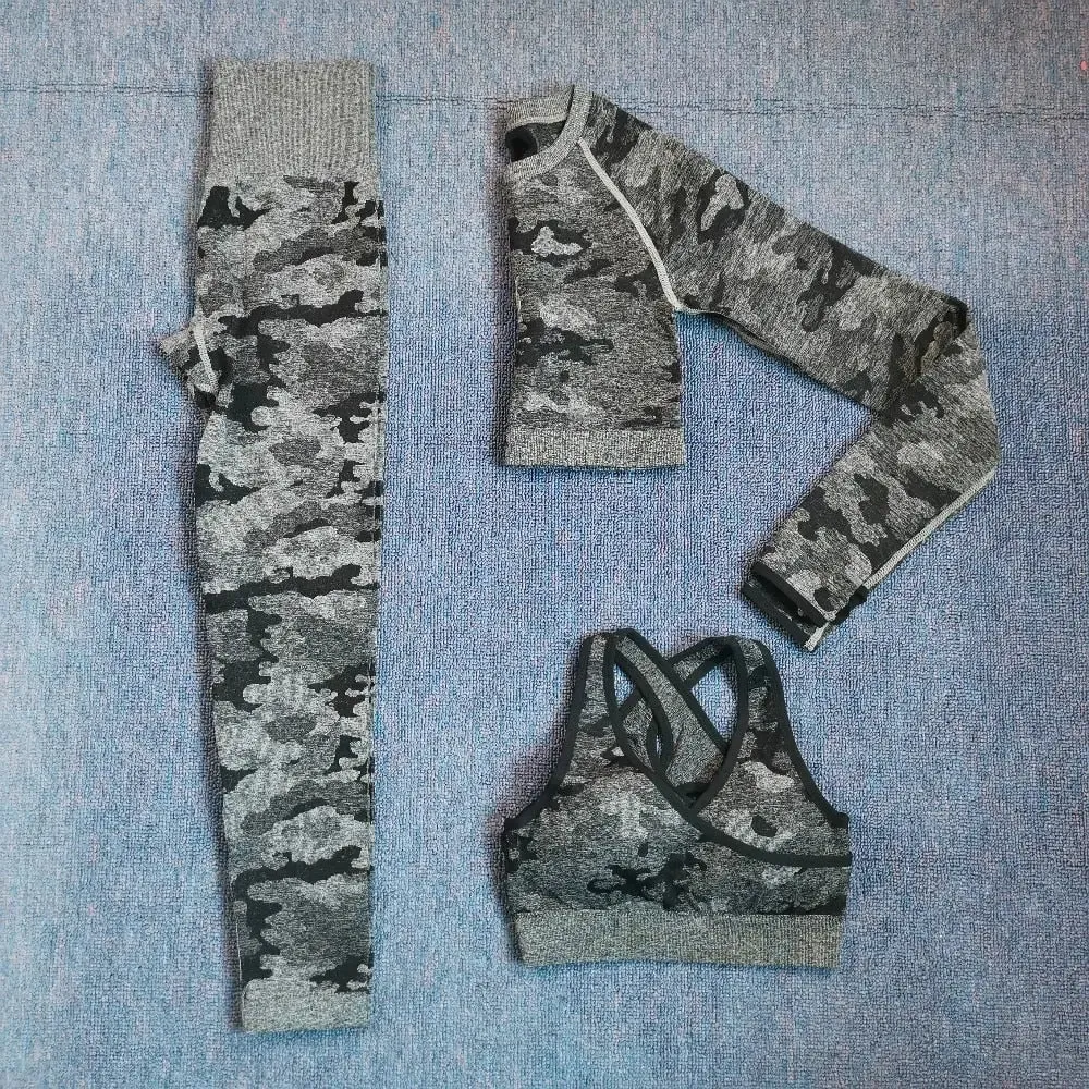 3PCS/Set Camouflage Yoga Set Women Seamless Fitness Yoga Bra Sports Bra High Waist GYM Camo leggings Pants Fitness Suits Workout