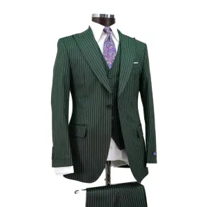 Aidase Modern Men's Suit Pinstripe 3 Pieces Blazer Pants Double Breasted Business Formal Work Wear Wedding Groom Costume Homme