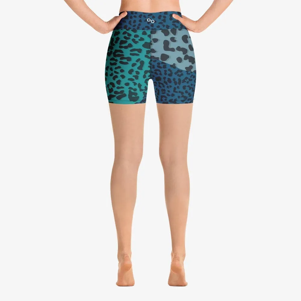 Animal Printed Yoga Shorts "FrankenCheetah" Blue/Teal