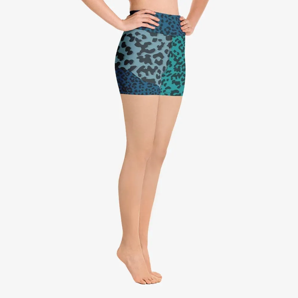 Animal Printed Yoga Shorts "FrankenCheetah" Blue/Teal