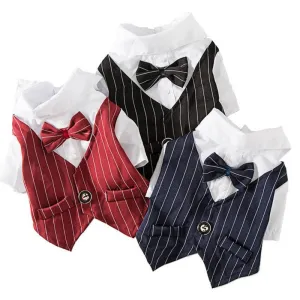 Ashore Shop Dog Pet Tuxedo Pinstripe Bowtie Shirt Vest Clothing