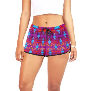 Big Pattern Fire Colors and Sky Moon Shadow Women's Relaxed Shorts