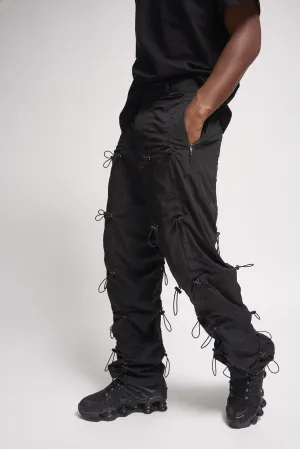 Black Nylon Ruched Toggle Detail Jogger