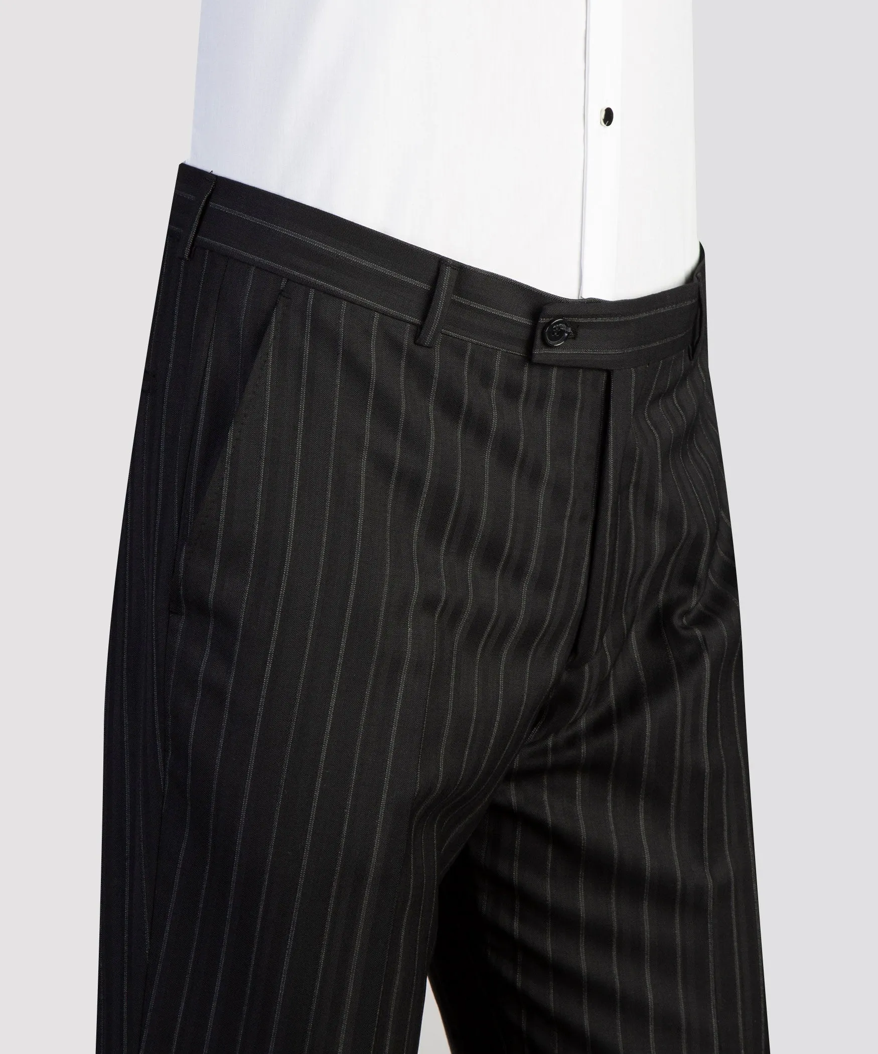 Black Pinstripe Belted Suit