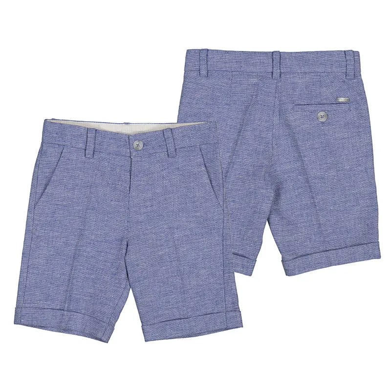 Blue Linen Blend Boy Dress Shorts