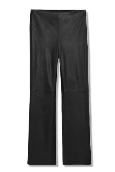 Cropped Stretch Leather Trousers Black