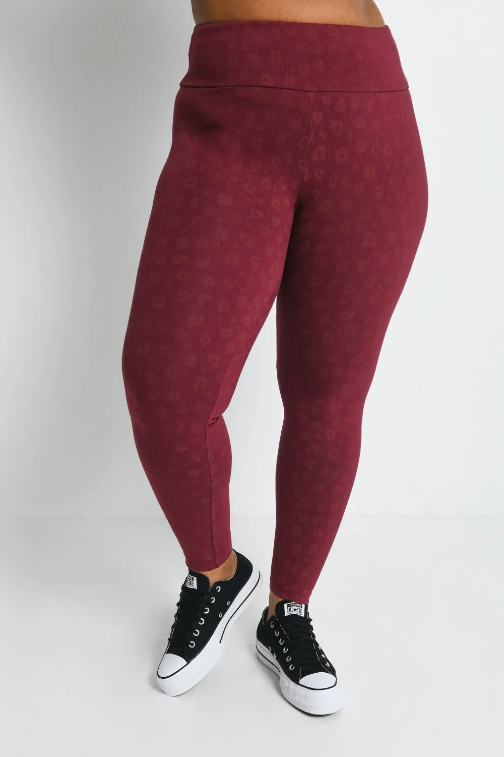 Curve Everyday High Waisted Leggings - Burgundy Animal Print