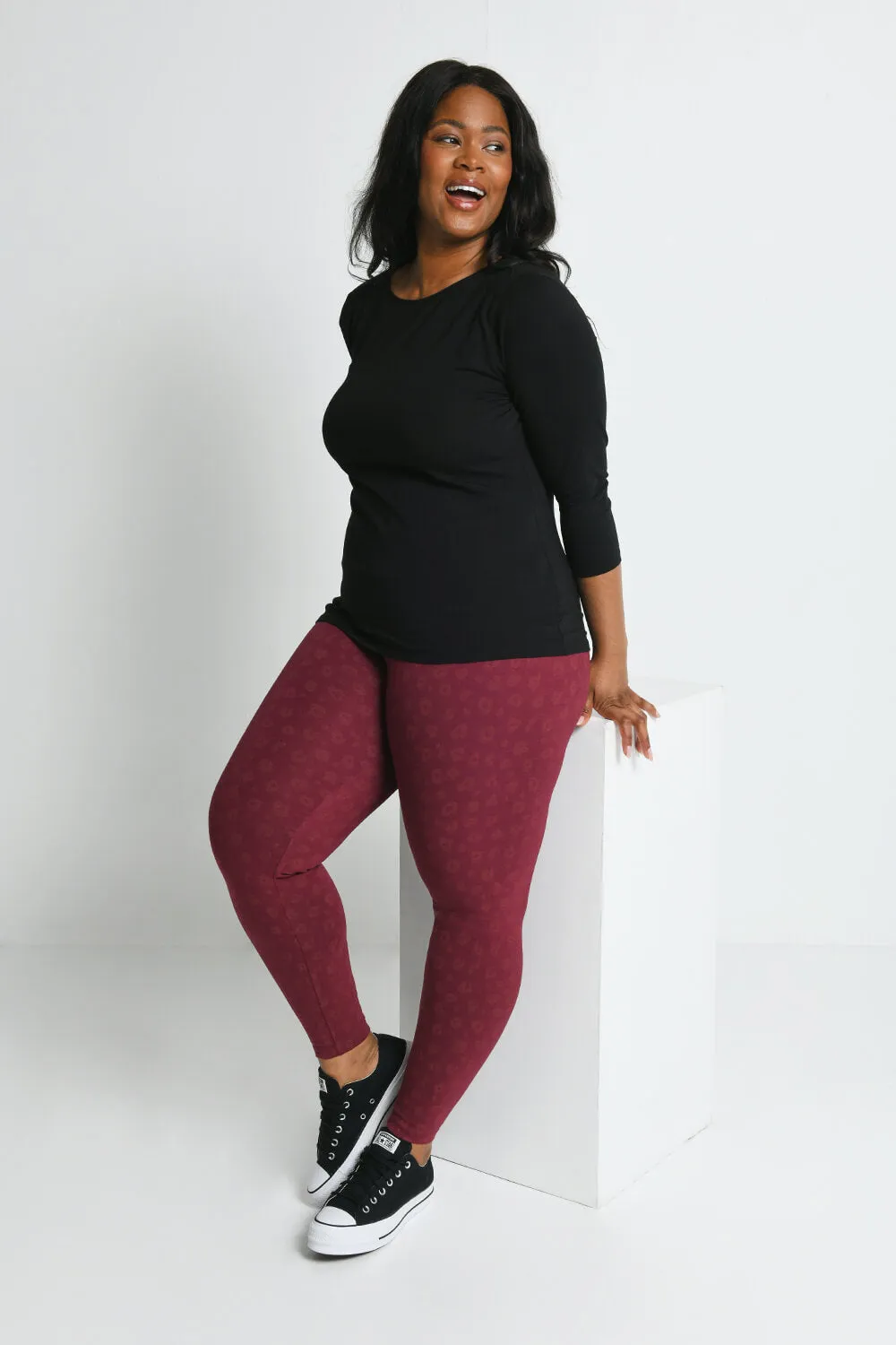 Curve Everyday High Waisted Leggings - Burgundy Animal Print