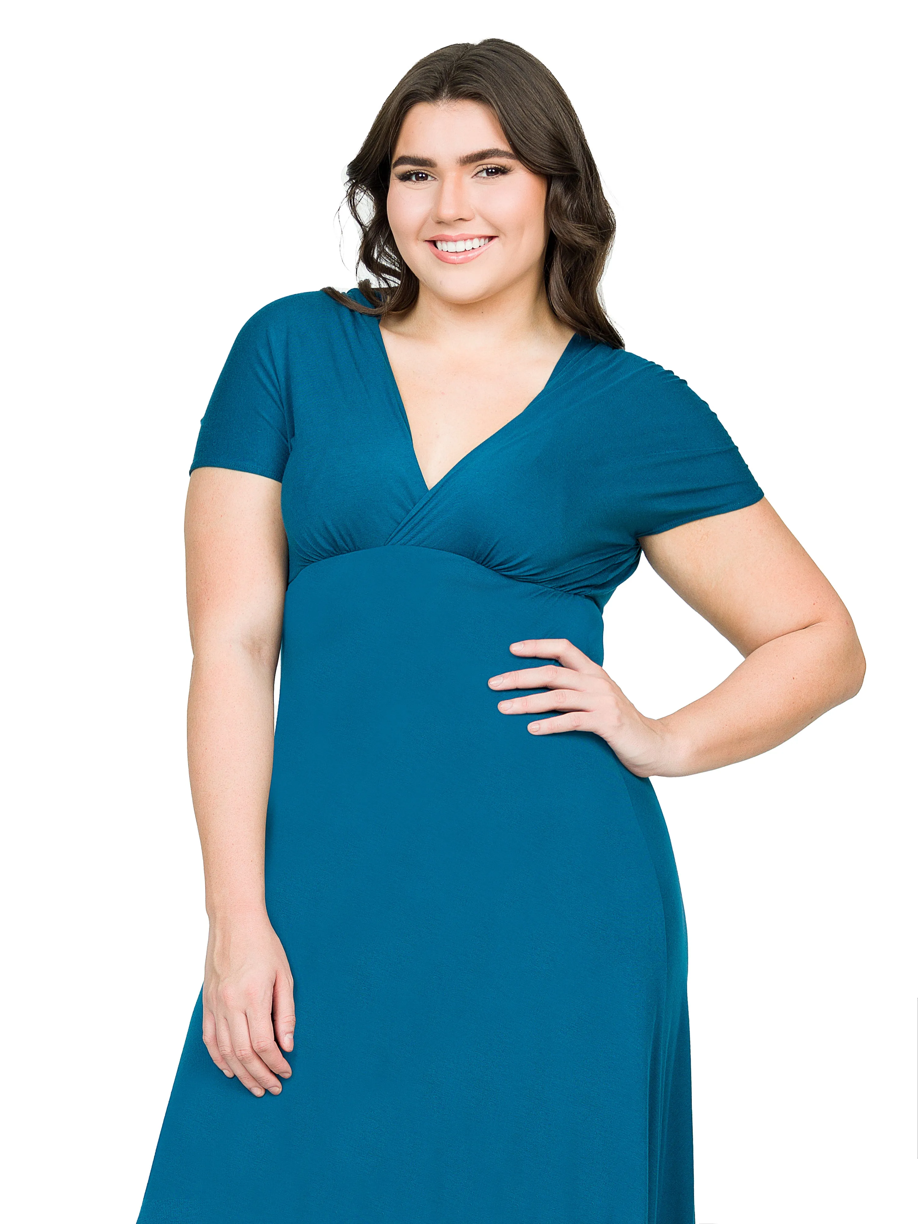 Empire Waist V Neck Plus Size Maxi Dress