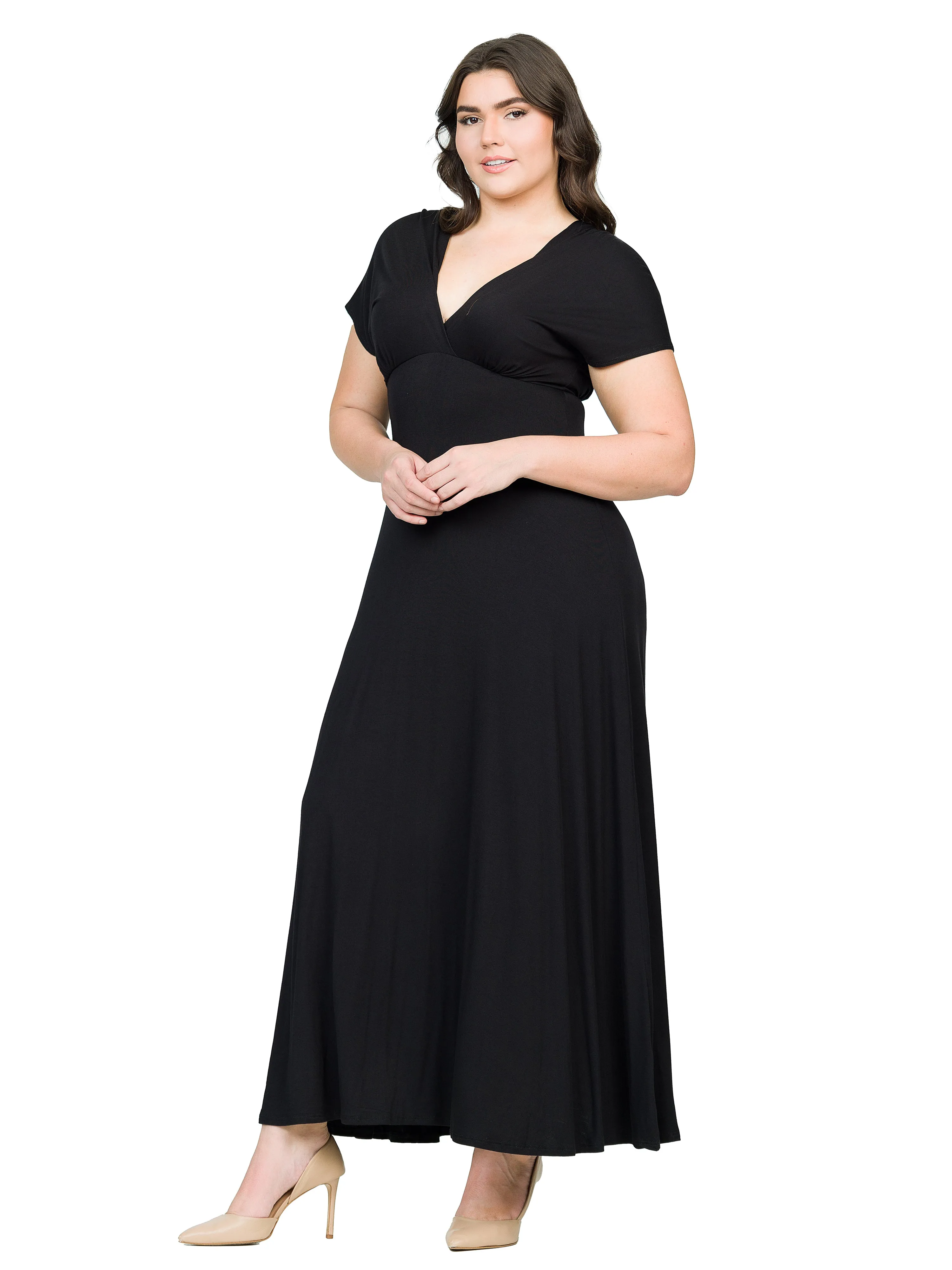 Empire Waist V Neck Plus Size Maxi Dress