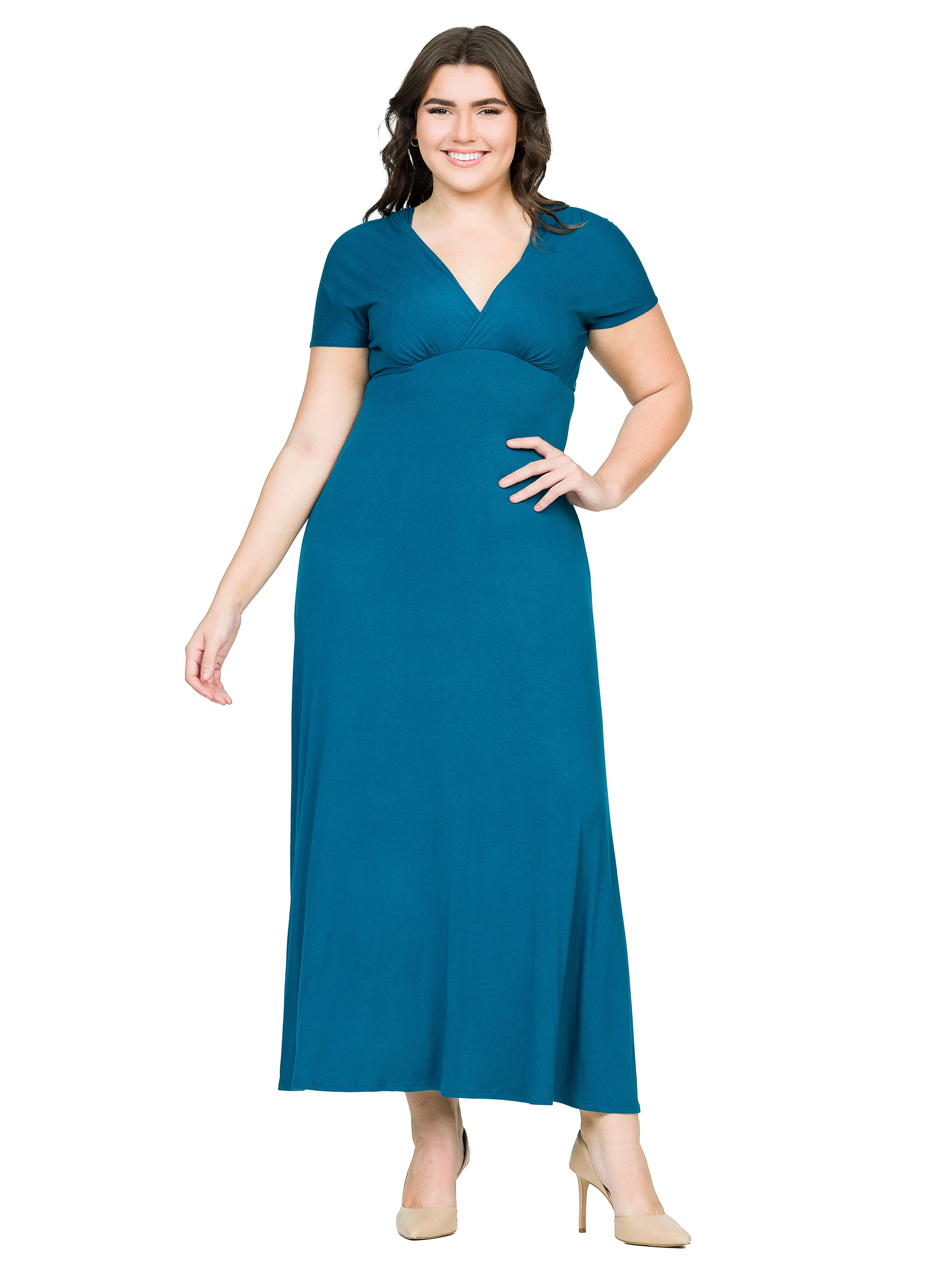 Empire Waist V Neck Plus Size Maxi Dress