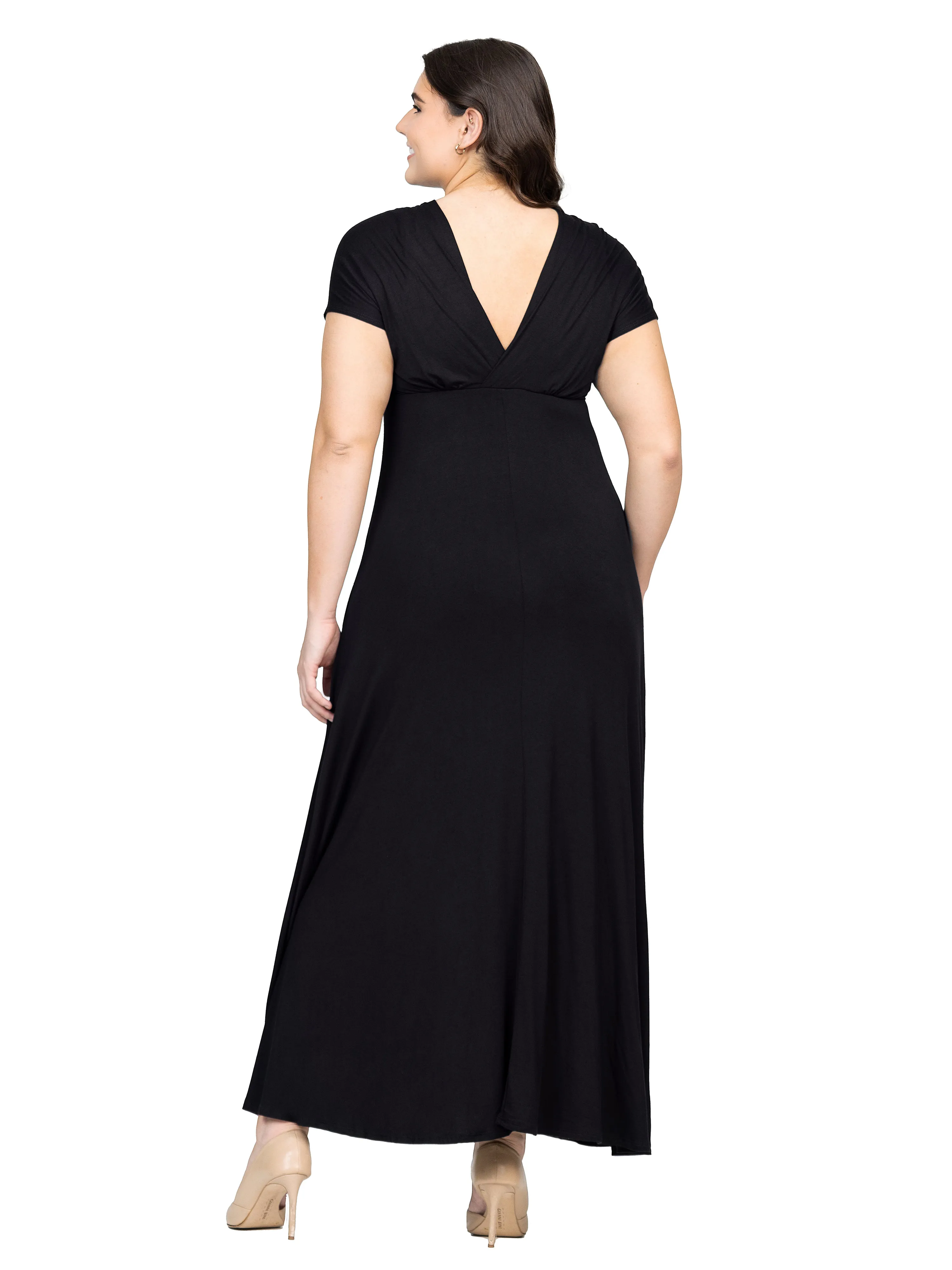 Empire Waist V Neck Plus Size Maxi Dress