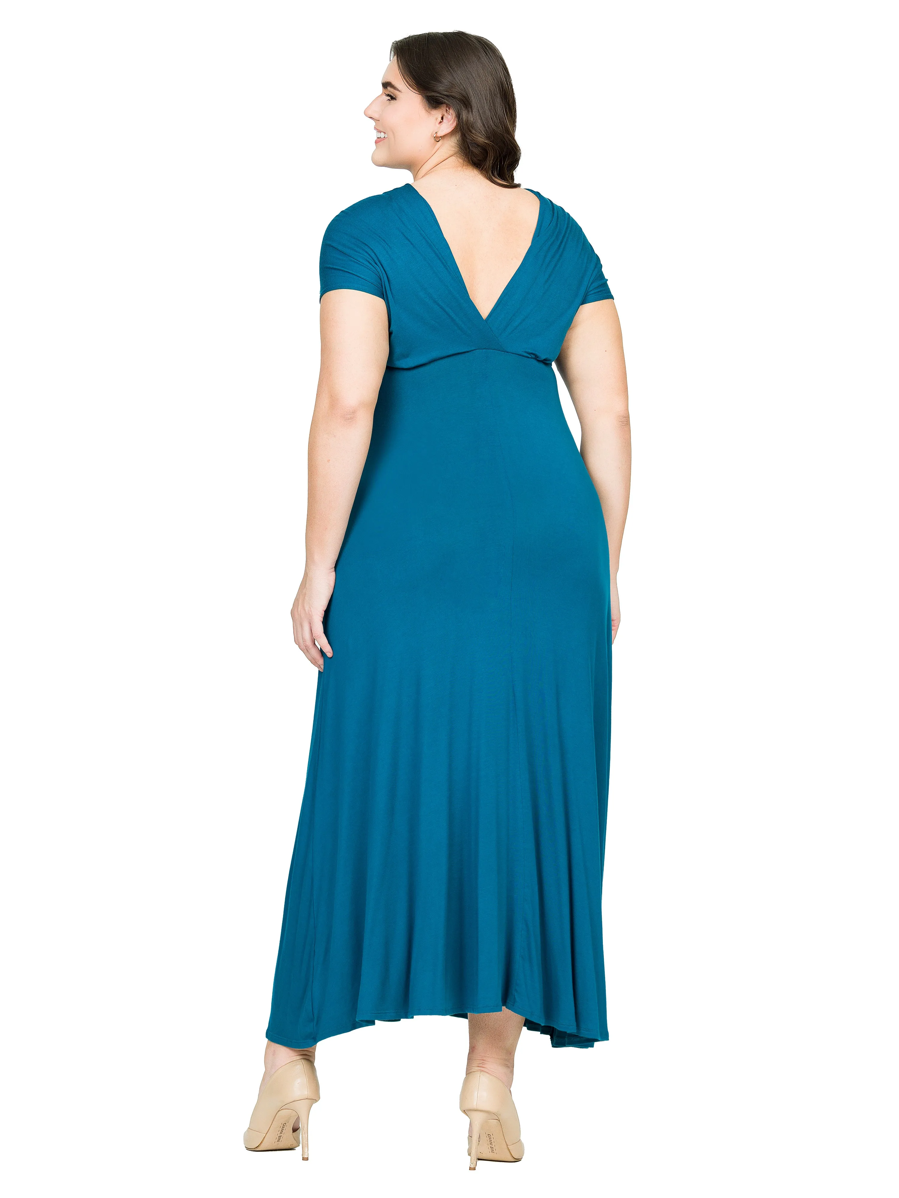 Empire Waist V Neck Plus Size Maxi Dress