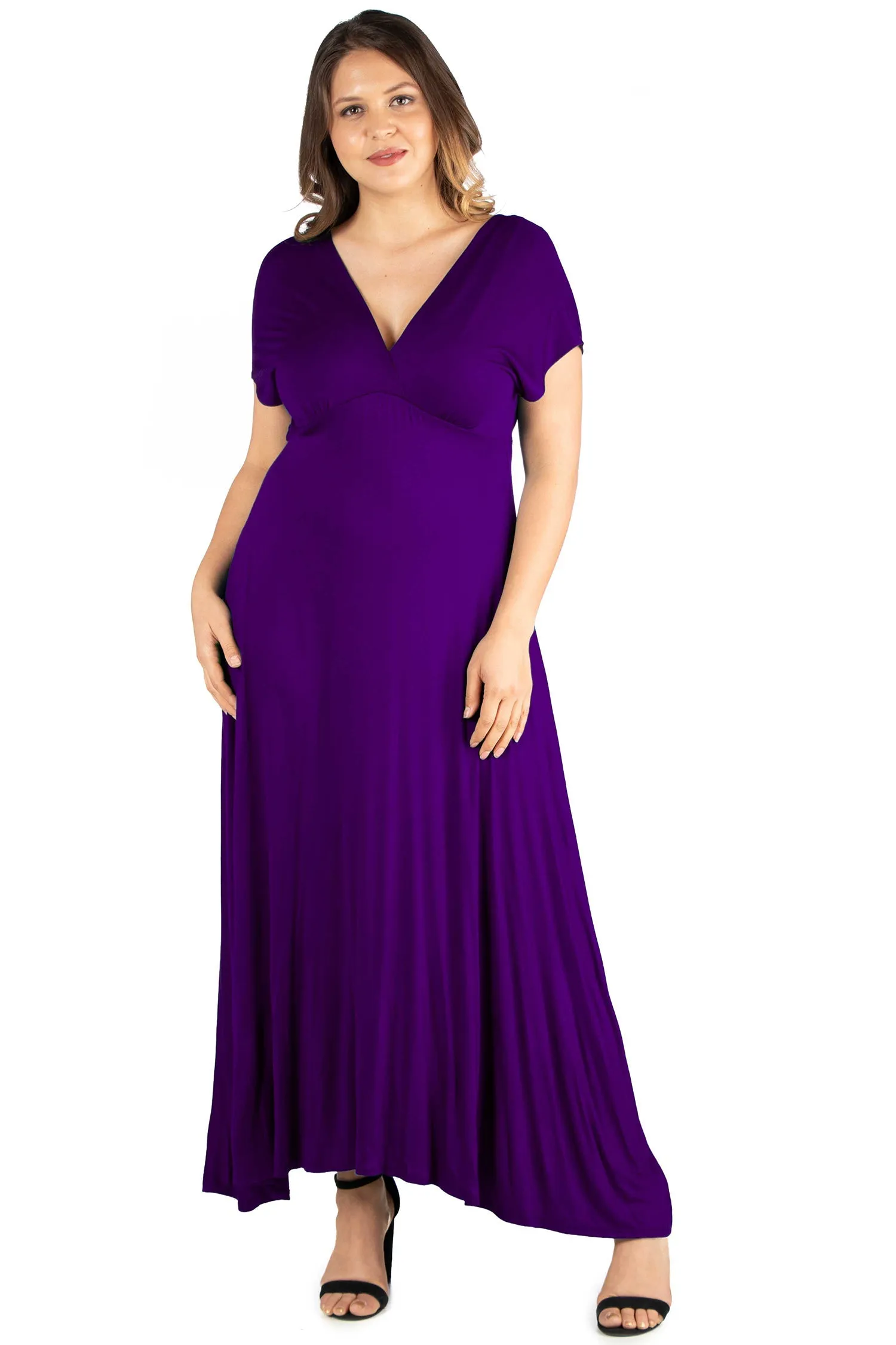 Empire Waist V Neck Plus Size Maxi Dress