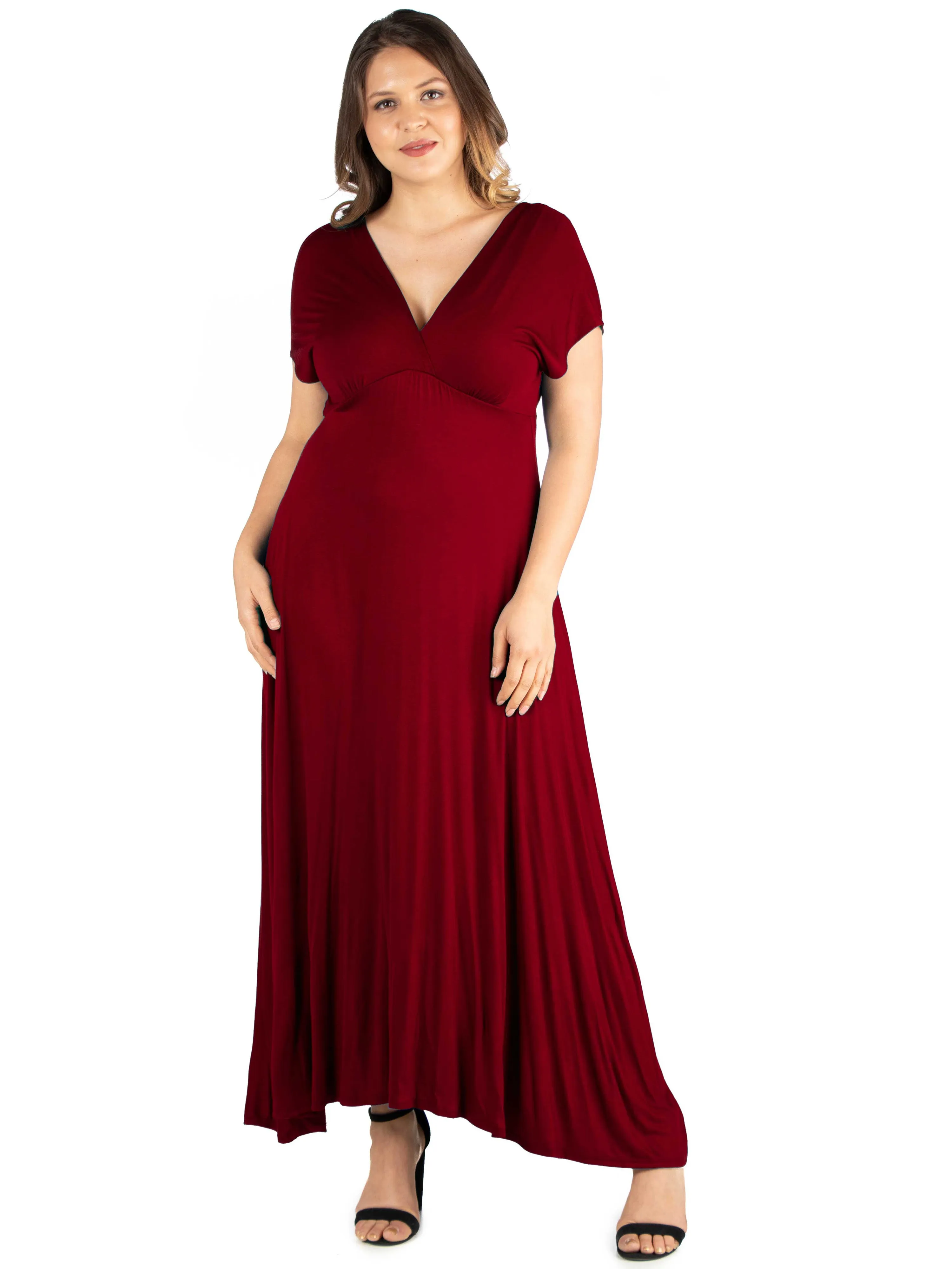 Empire Waist V Neck Plus Size Maxi Dress