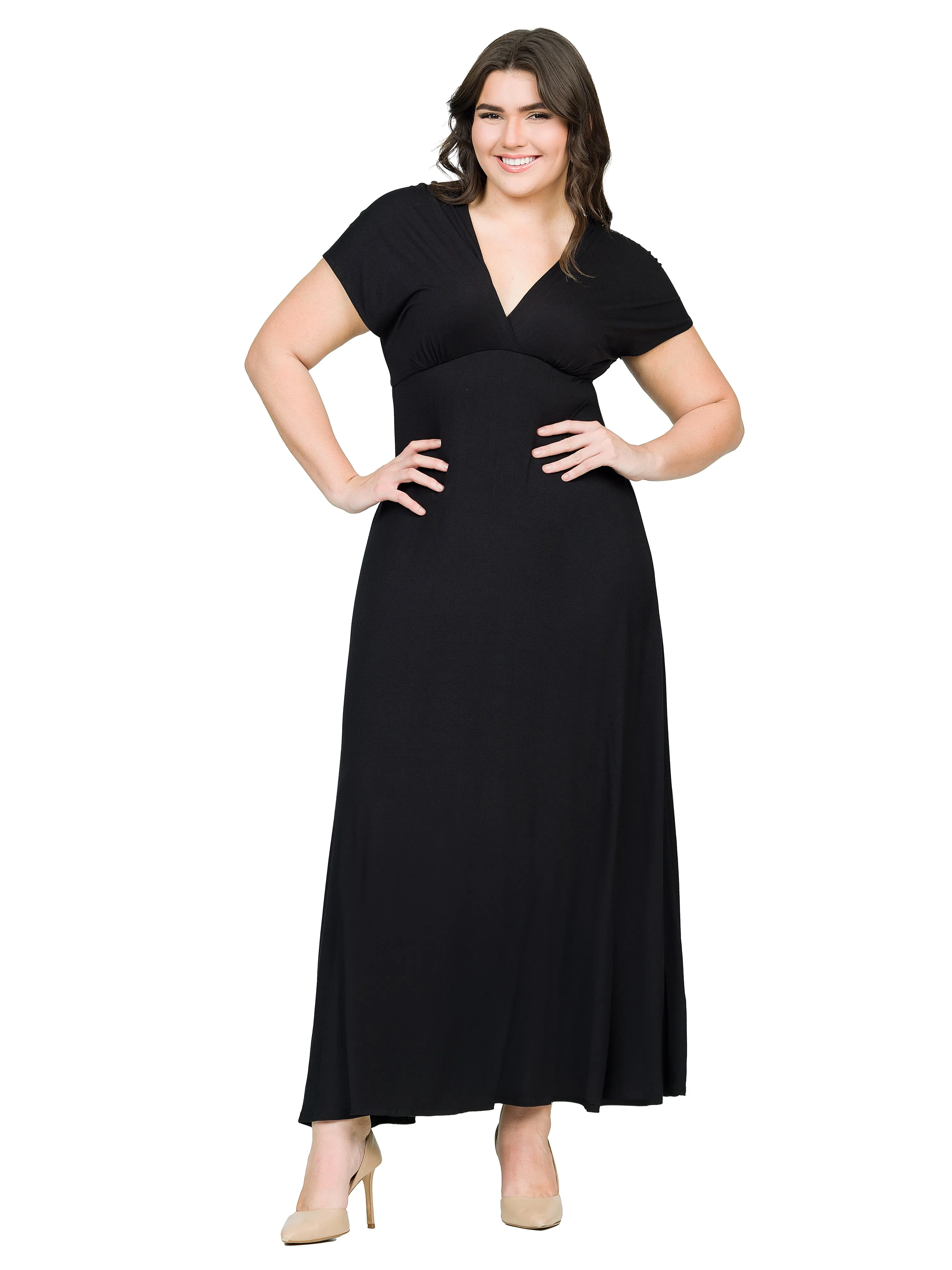 Empire Waist V Neck Plus Size Maxi Dress