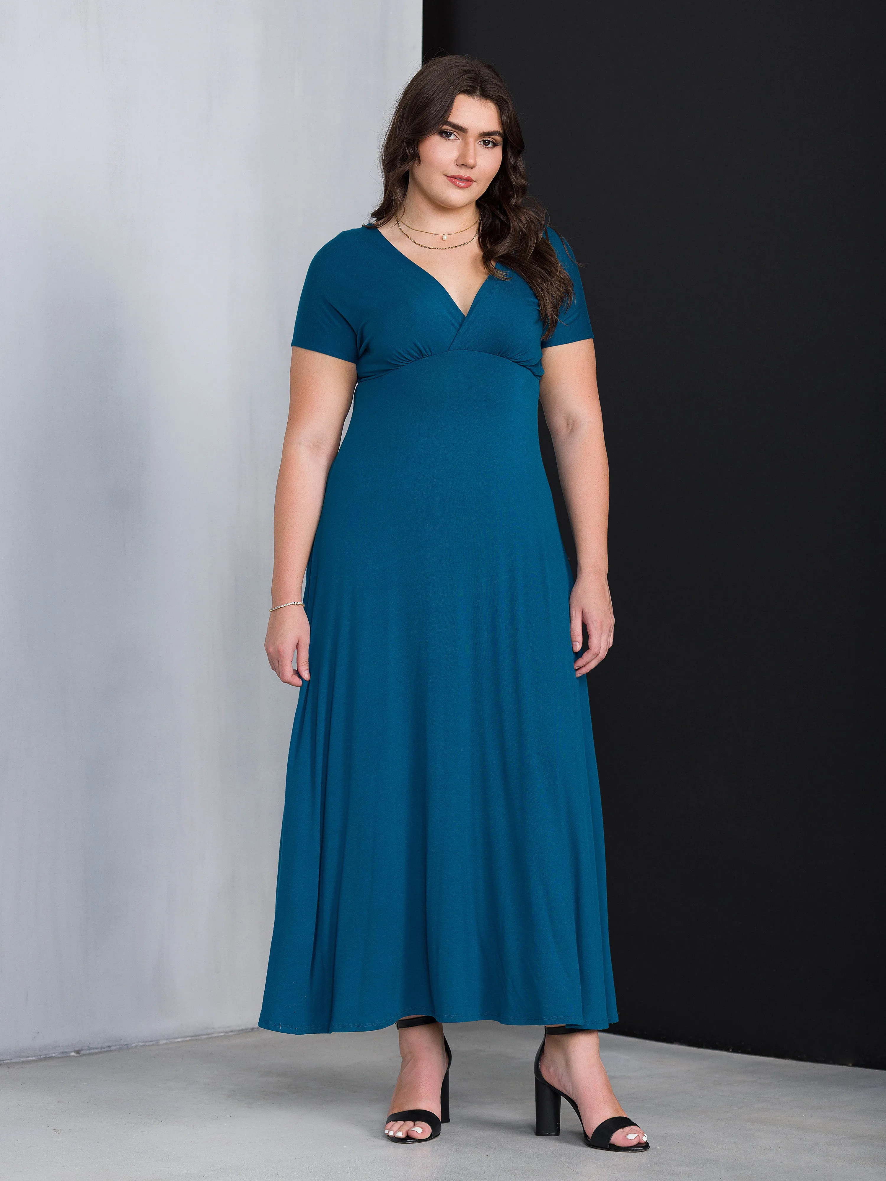 Empire Waist V Neck Plus Size Maxi Dress