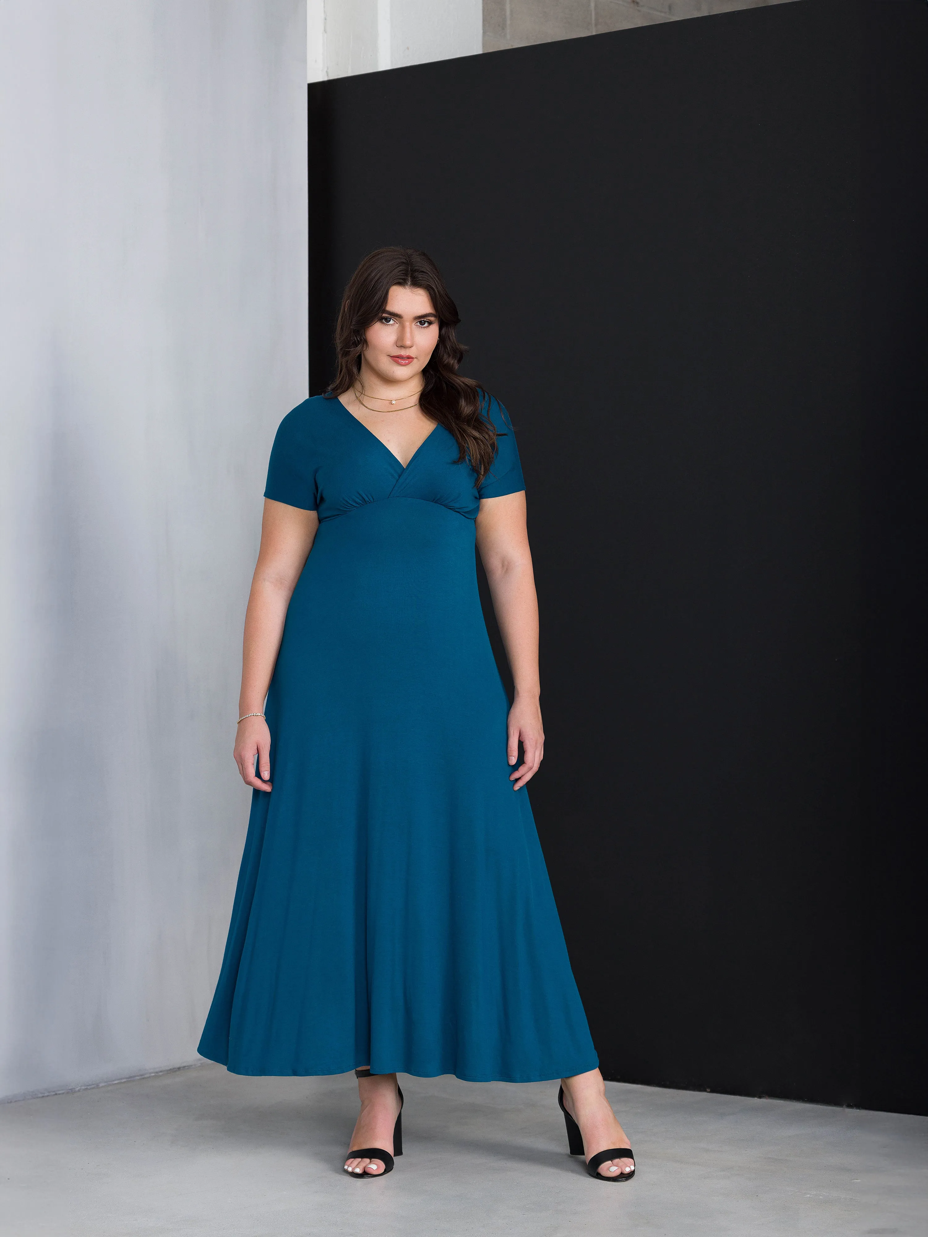 Empire Waist V Neck Plus Size Maxi Dress