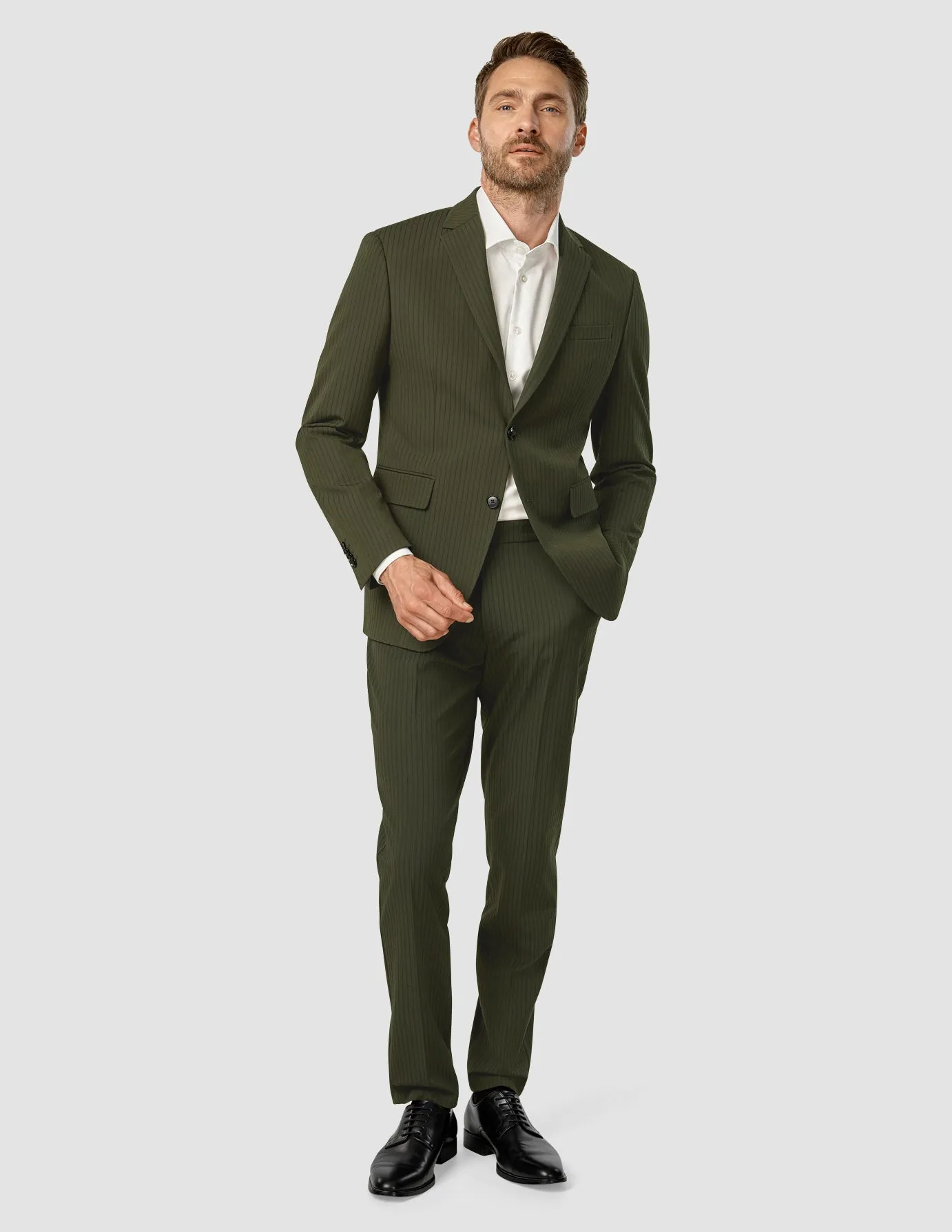 Essential Suit Moss Green Pinstripe