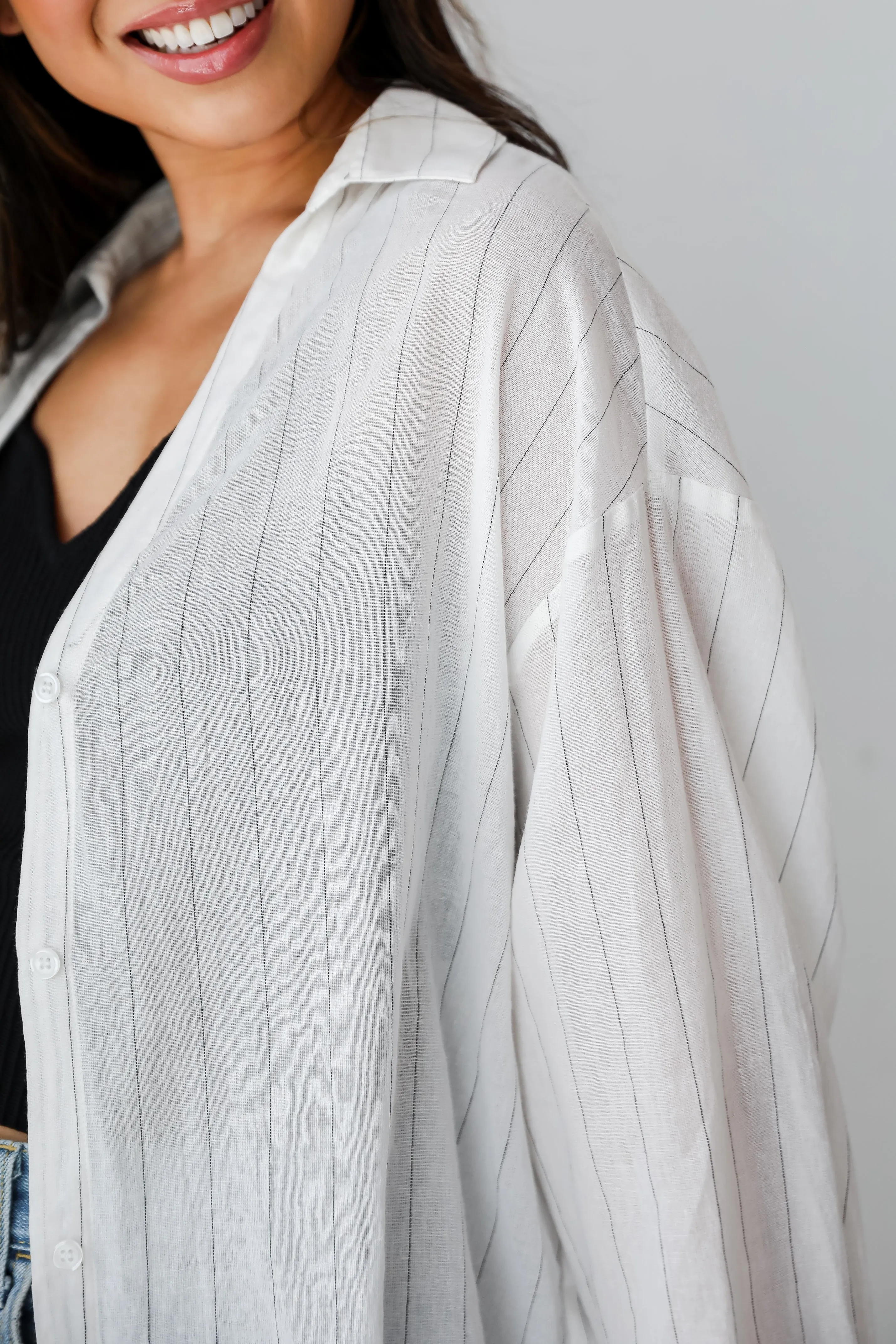 FINAL SALE - Natural Sweetheart Pinstripe Oversized Button-Up Blouse