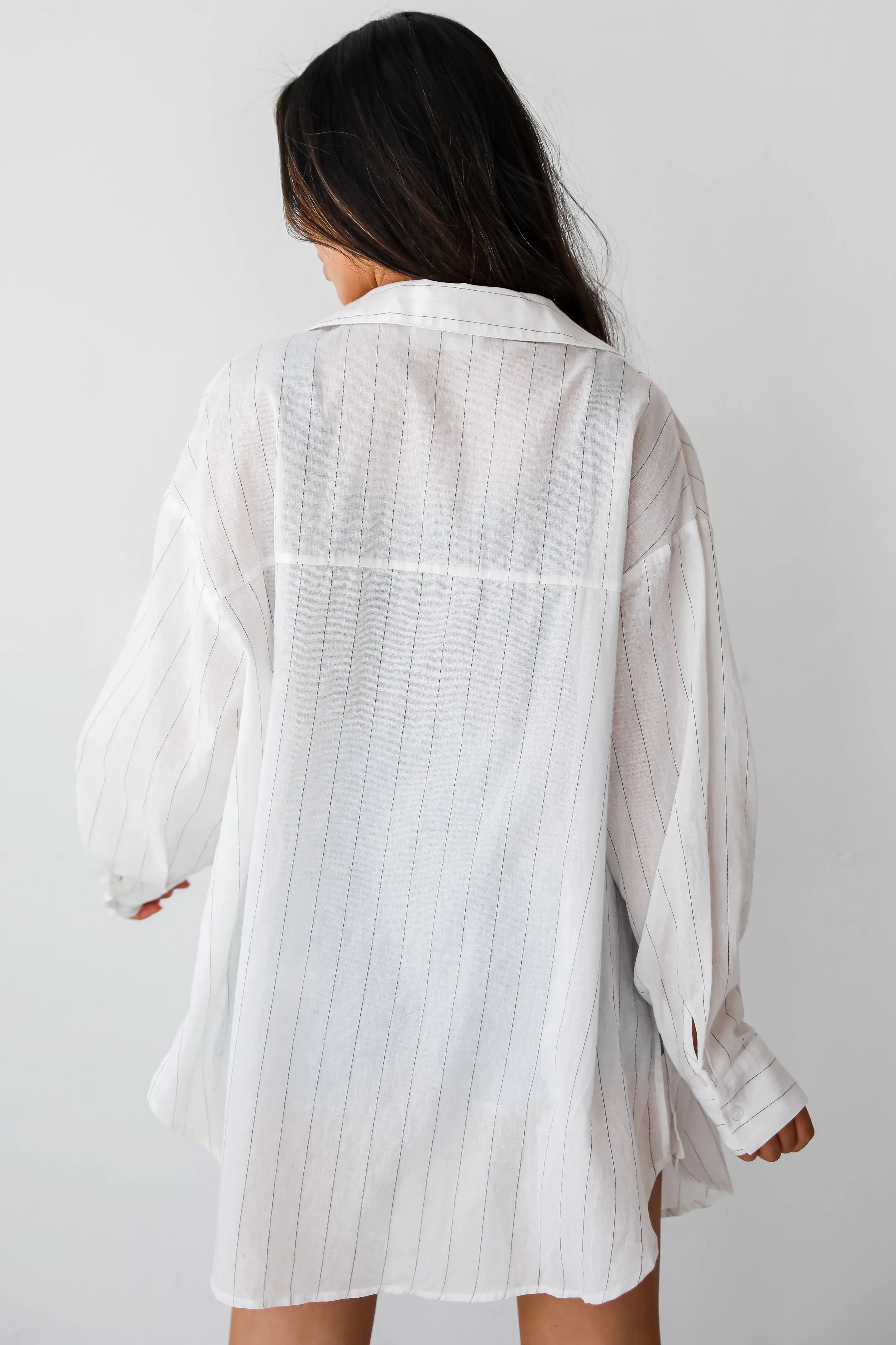 FINAL SALE - Natural Sweetheart Pinstripe Oversized Button-Up Blouse