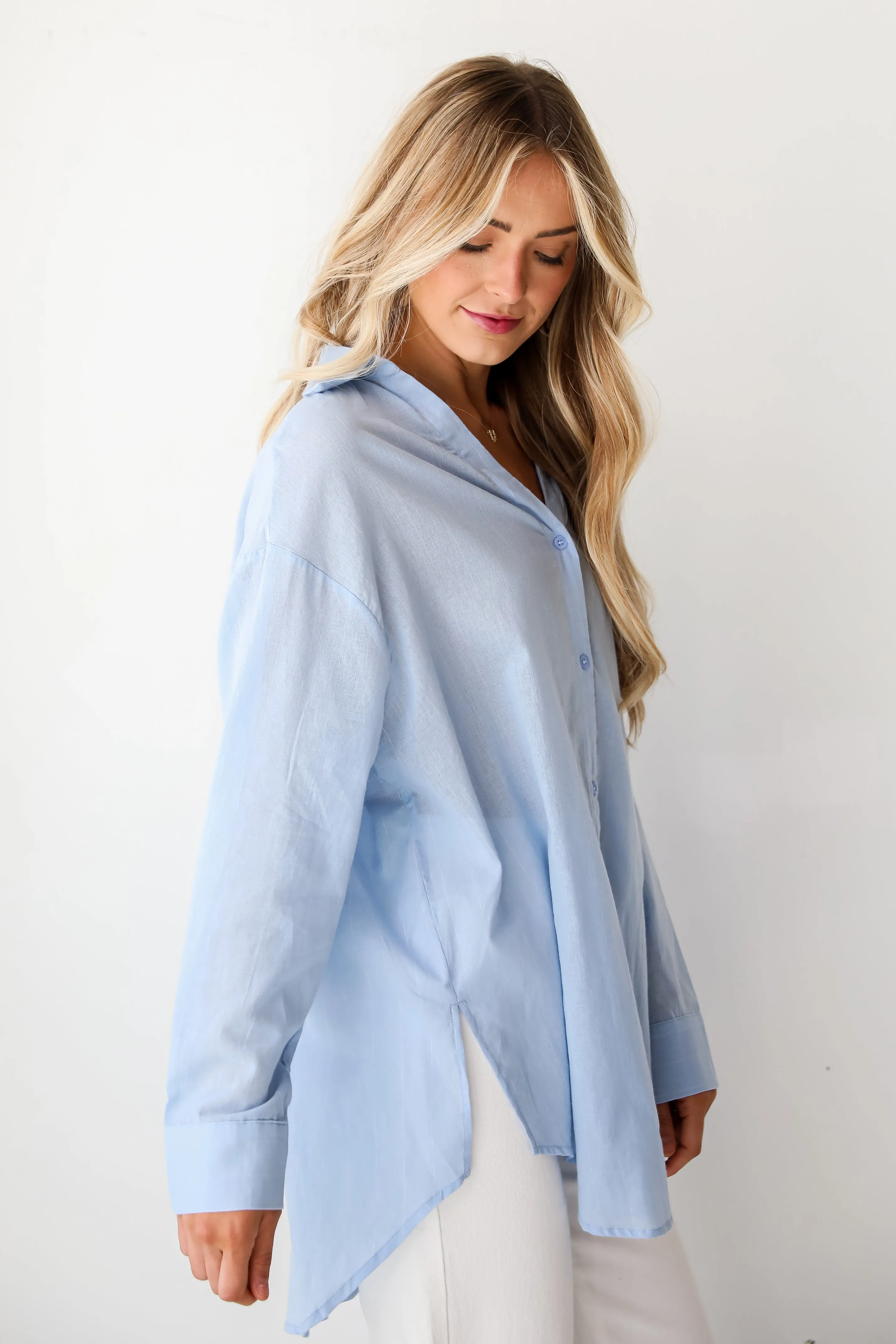 FINAL SALE - Natural Sweetheart Pinstripe Oversized Button-Up Blouse