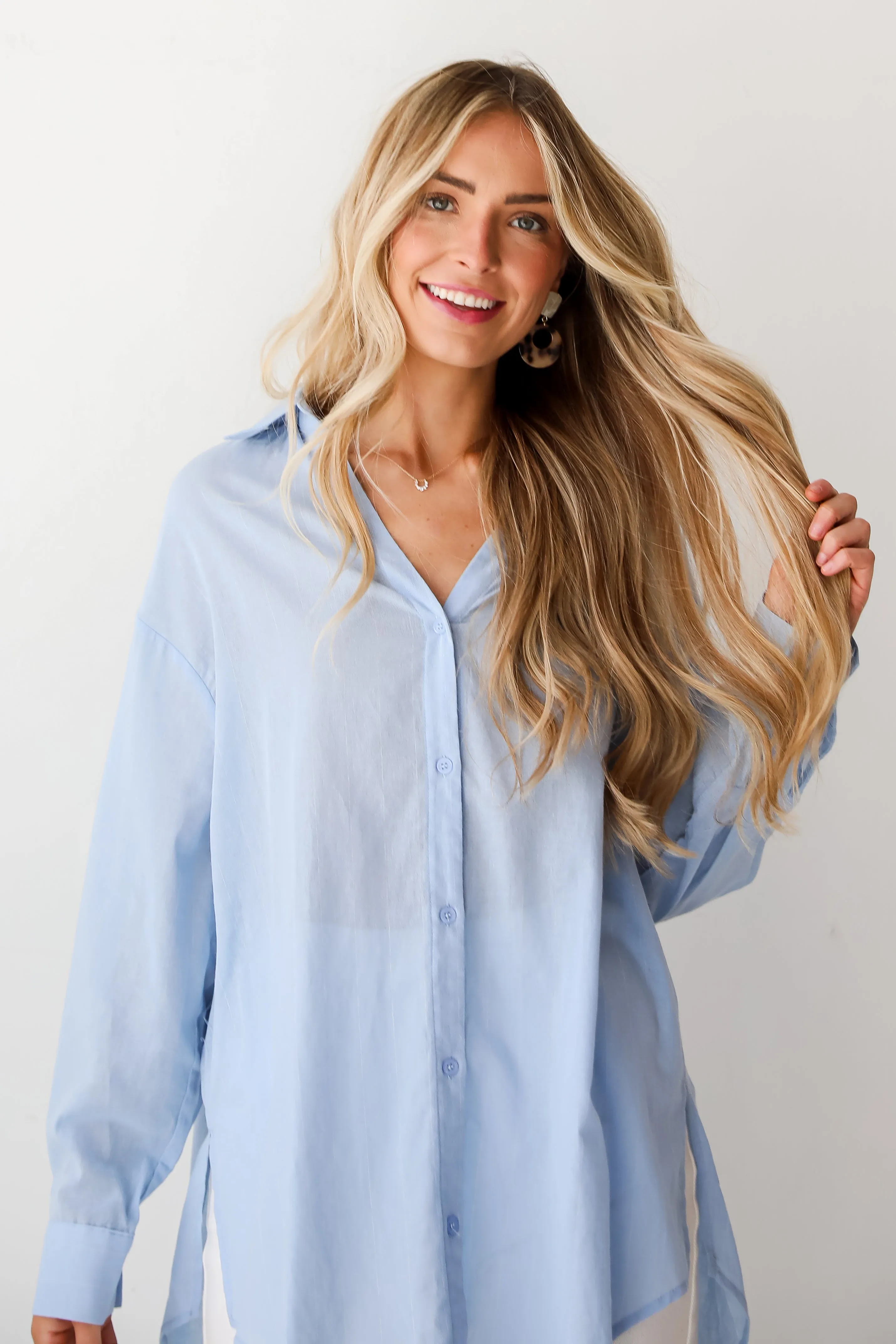 FINAL SALE - Natural Sweetheart Pinstripe Oversized Button-Up Blouse