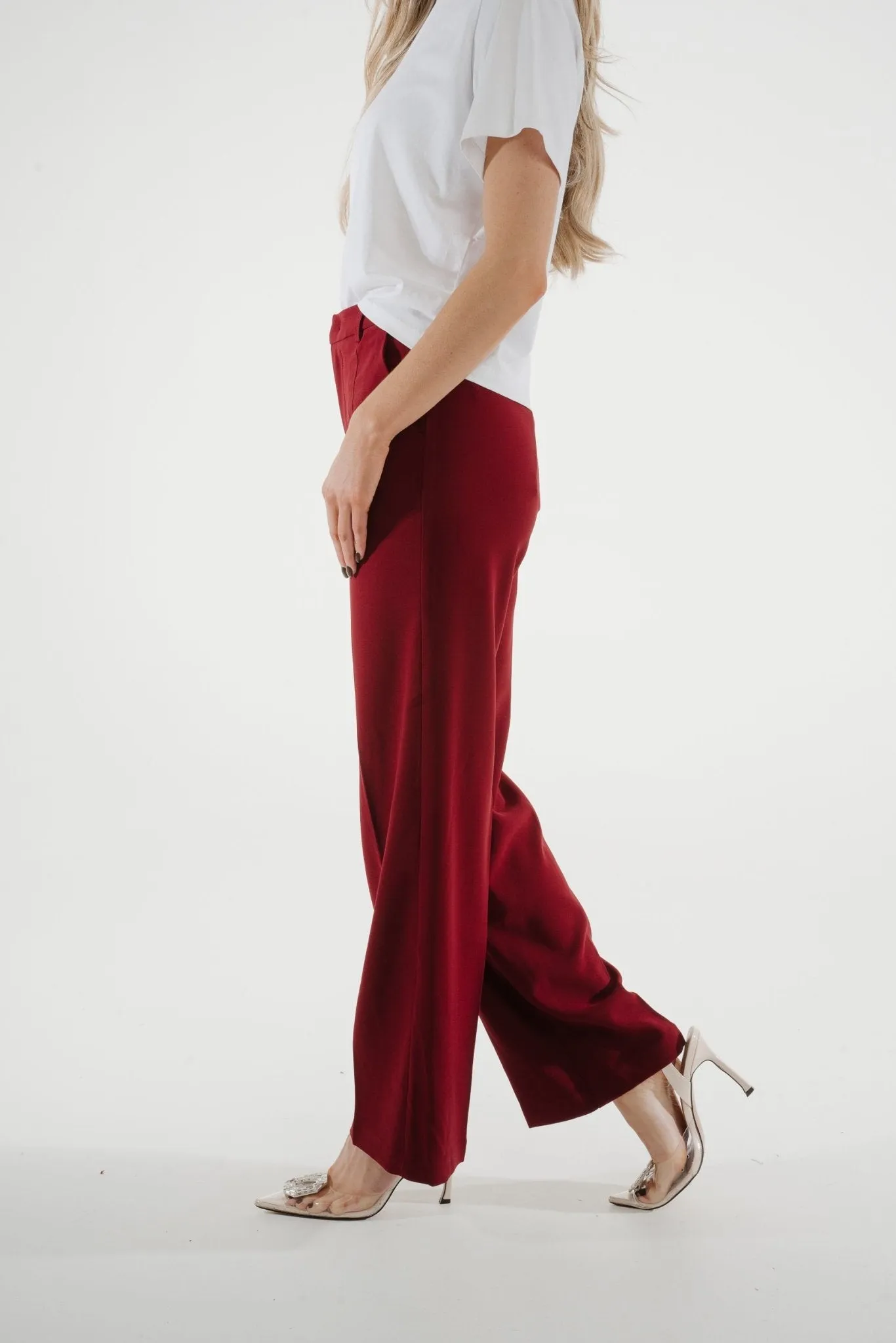 Freya Pleat Front Straight Leg Trouser In Wine