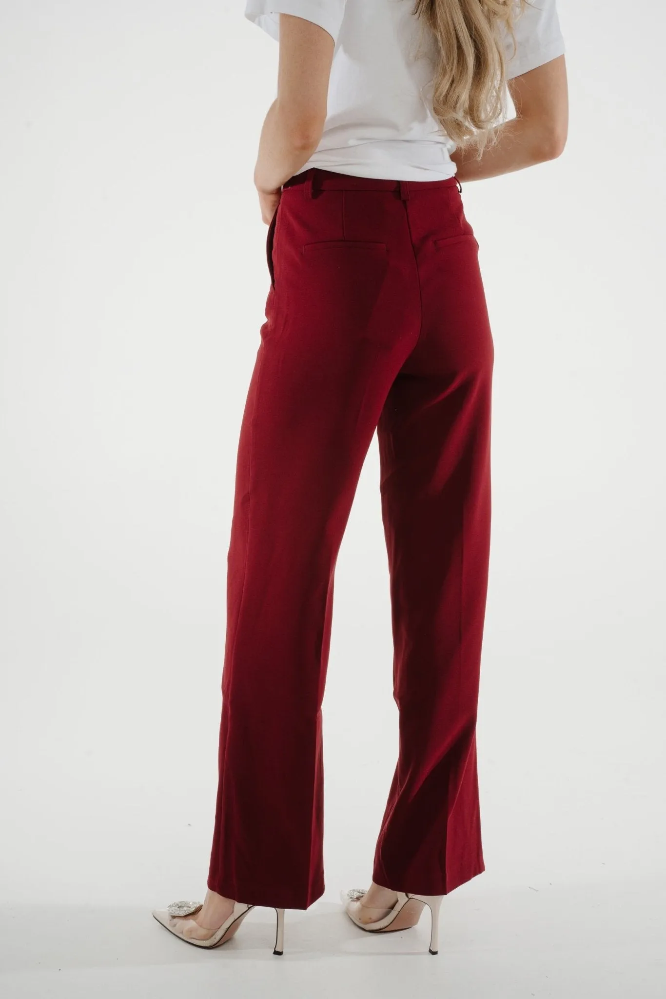 Freya Pleat Front Straight Leg Trouser In Wine