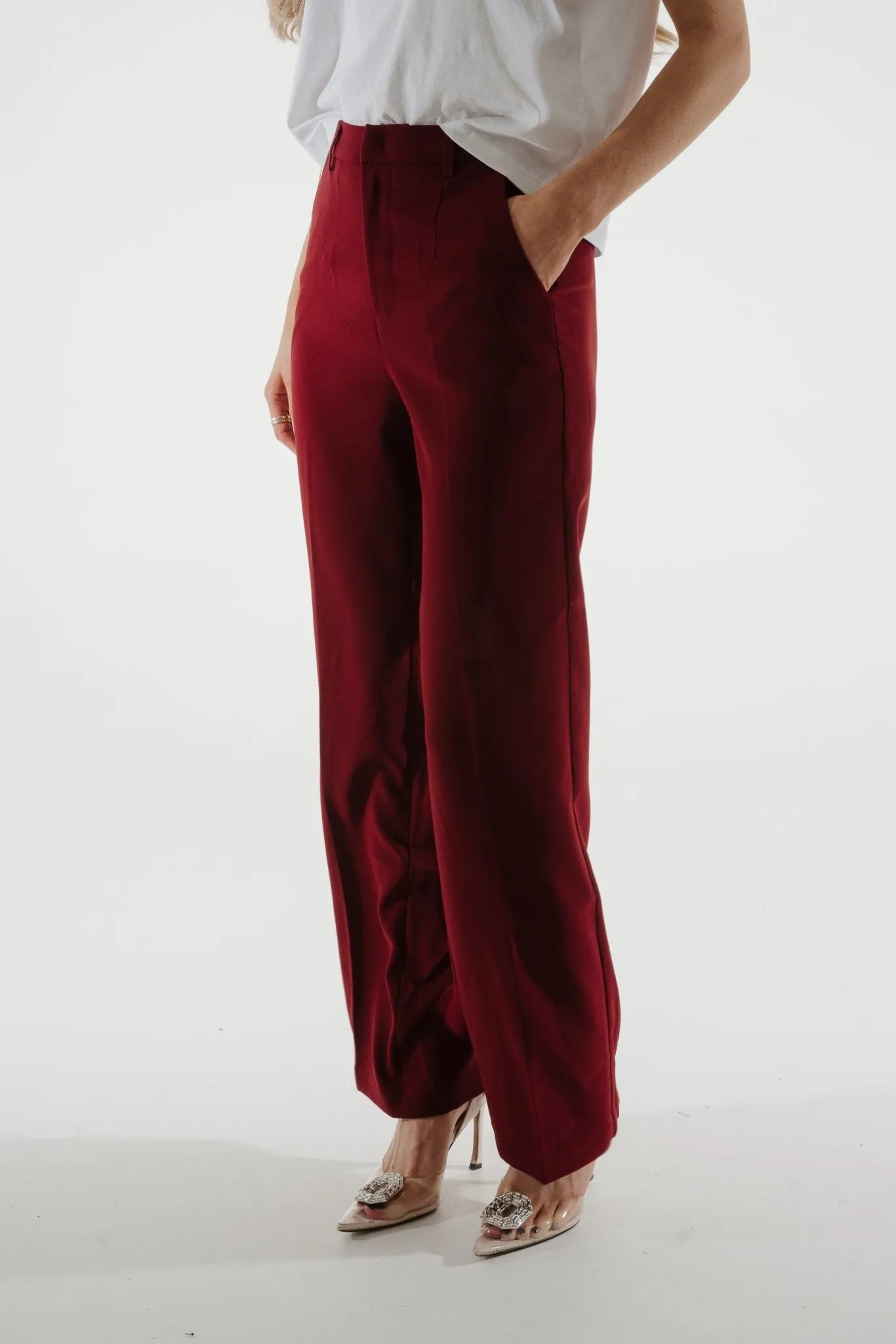 Freya Pleat Front Straight Leg Trouser In Wine