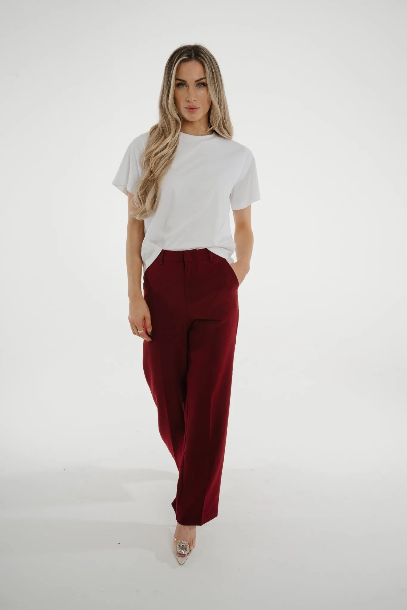 Freya Pleat Front Straight Leg Trouser In Wine