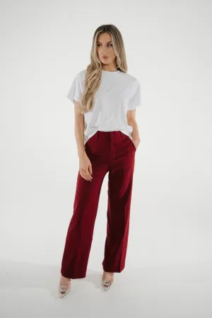 Freya Pleat Front Straight Leg Trouser In Wine