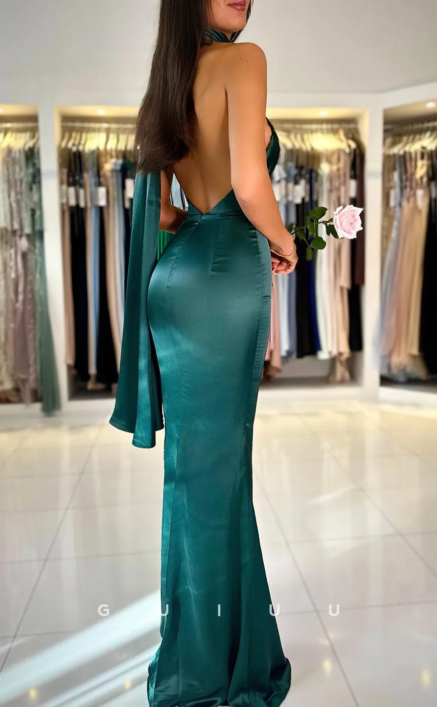 G3697 - Sexy & Hot Sheath Asymmetrical Halter Draped Formal Party Gown Prom Dress