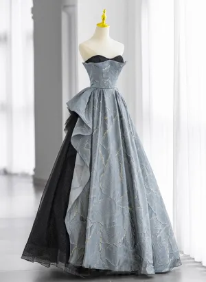 Glam A-line Blue-Grey Sweetheart Long Party Dress, Floor Length Tulle Prom Dress Formal Dress