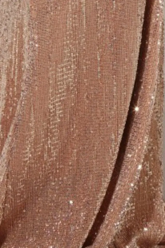 Honey Couture ROSALIE Champagne Gold Low Back Sequin Formal Gown Dress