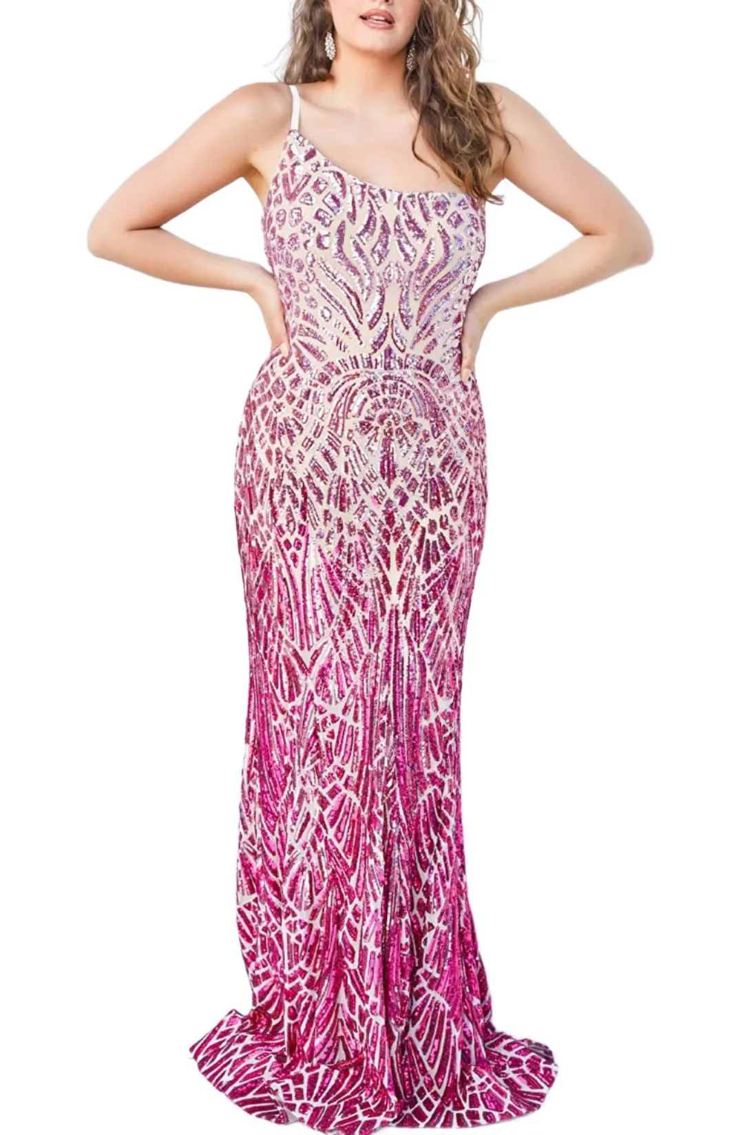 Jovani one shoulder bodycon embellished Sequin gown