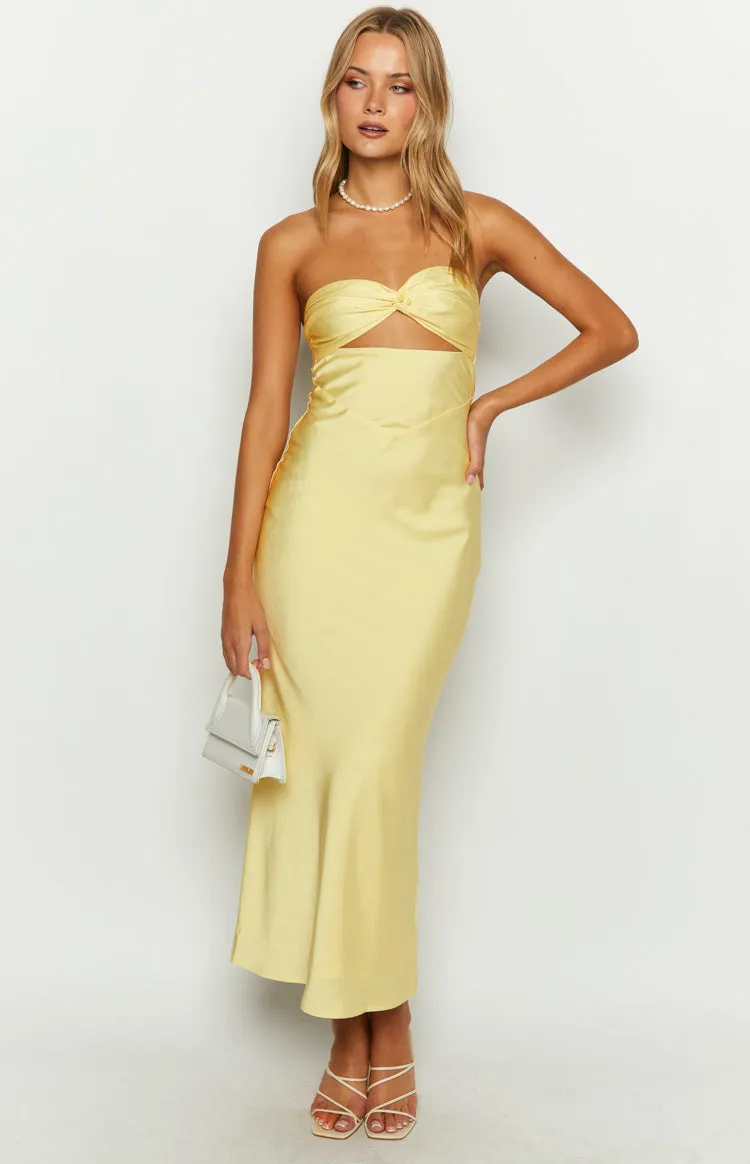 Kenna Yellow Satin Strapless Maxi Dress