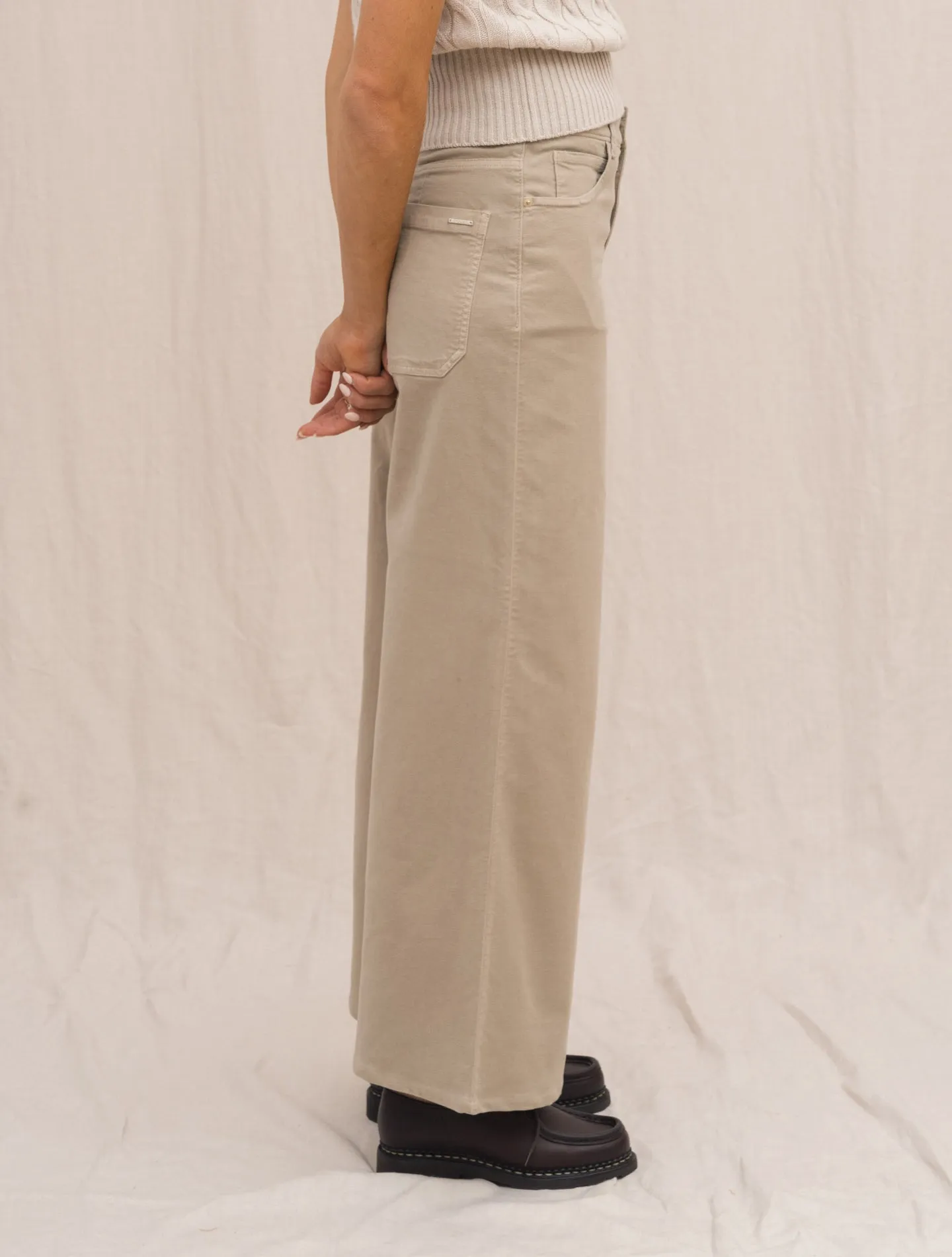 Laila Wide Fit Moleskin Trousers Greige