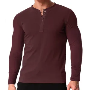 Men's V Neck Long Sleeve Button Tee Casual Slim Fit Comfortable Shirt Camping Hiking Travel