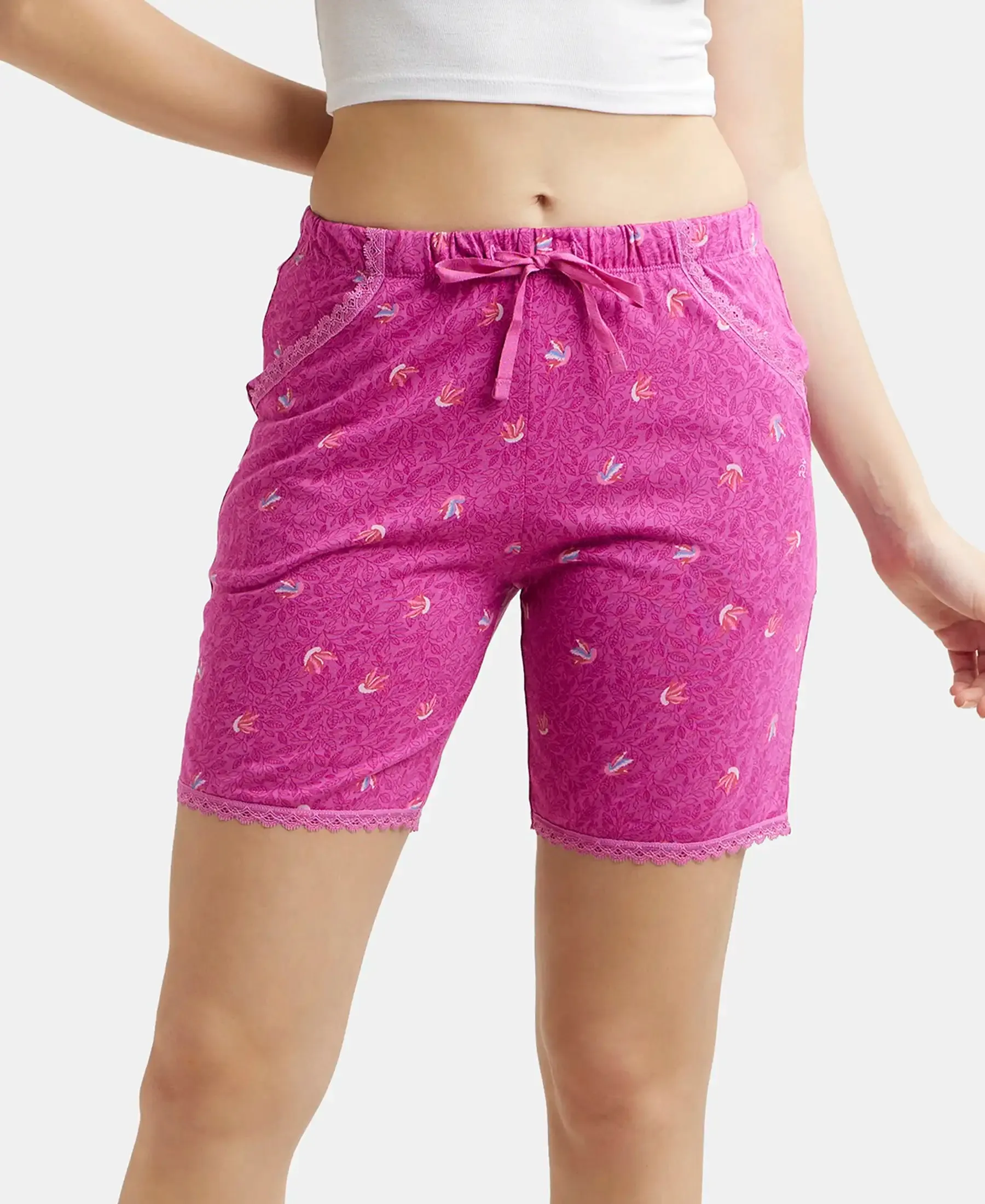 Micro Modal Cotton Relaxed Fit Printed Shorts with Side Pockets - Lavender Scent Assorted Prints