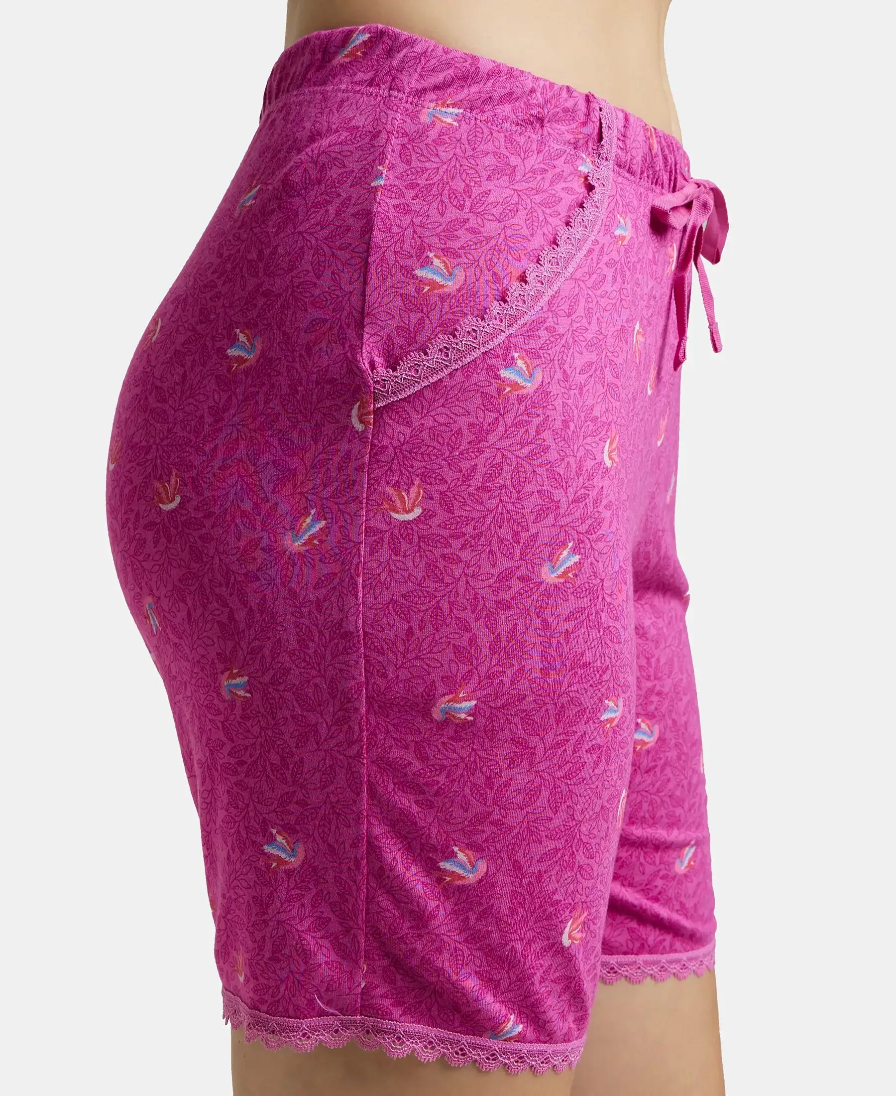 Micro Modal Cotton Relaxed Fit Printed Shorts with Side Pockets - Lavender Scent Assorted Prints