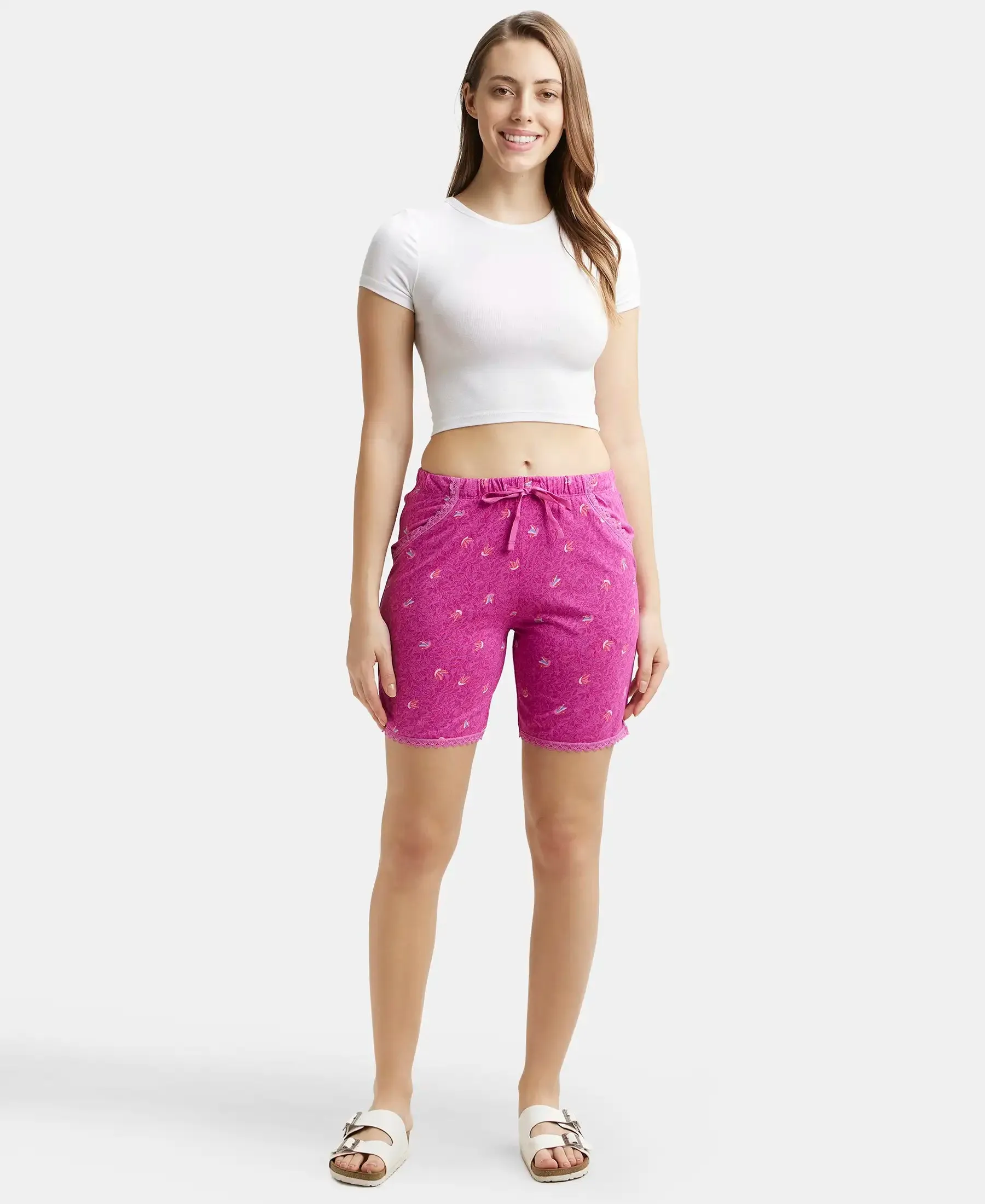 Micro Modal Cotton Relaxed Fit Printed Shorts with Side Pockets - Lavender Scent Assorted Prints