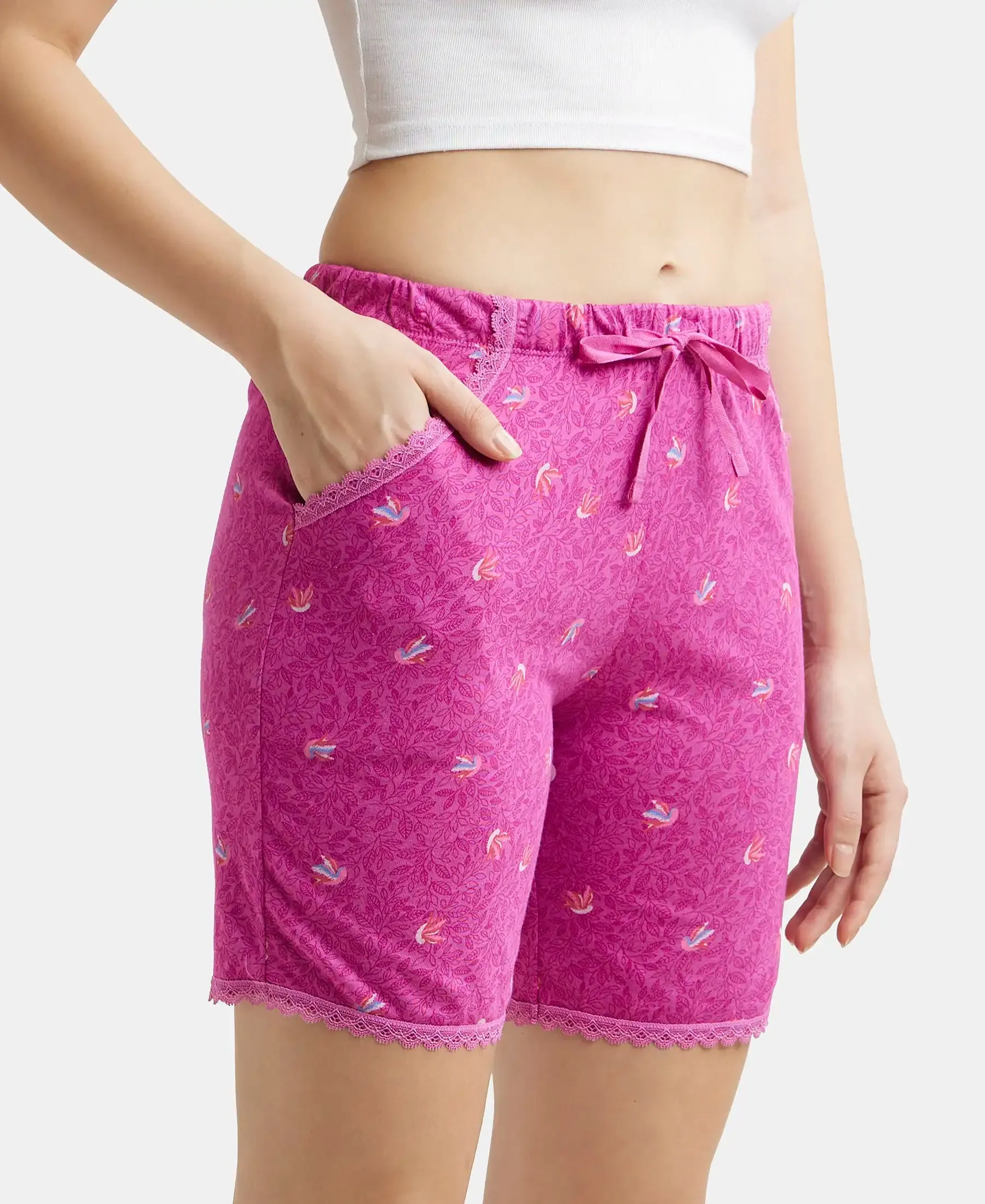 Micro Modal Cotton Relaxed Fit Printed Shorts with Side Pockets - Lavender Scent Assorted Prints