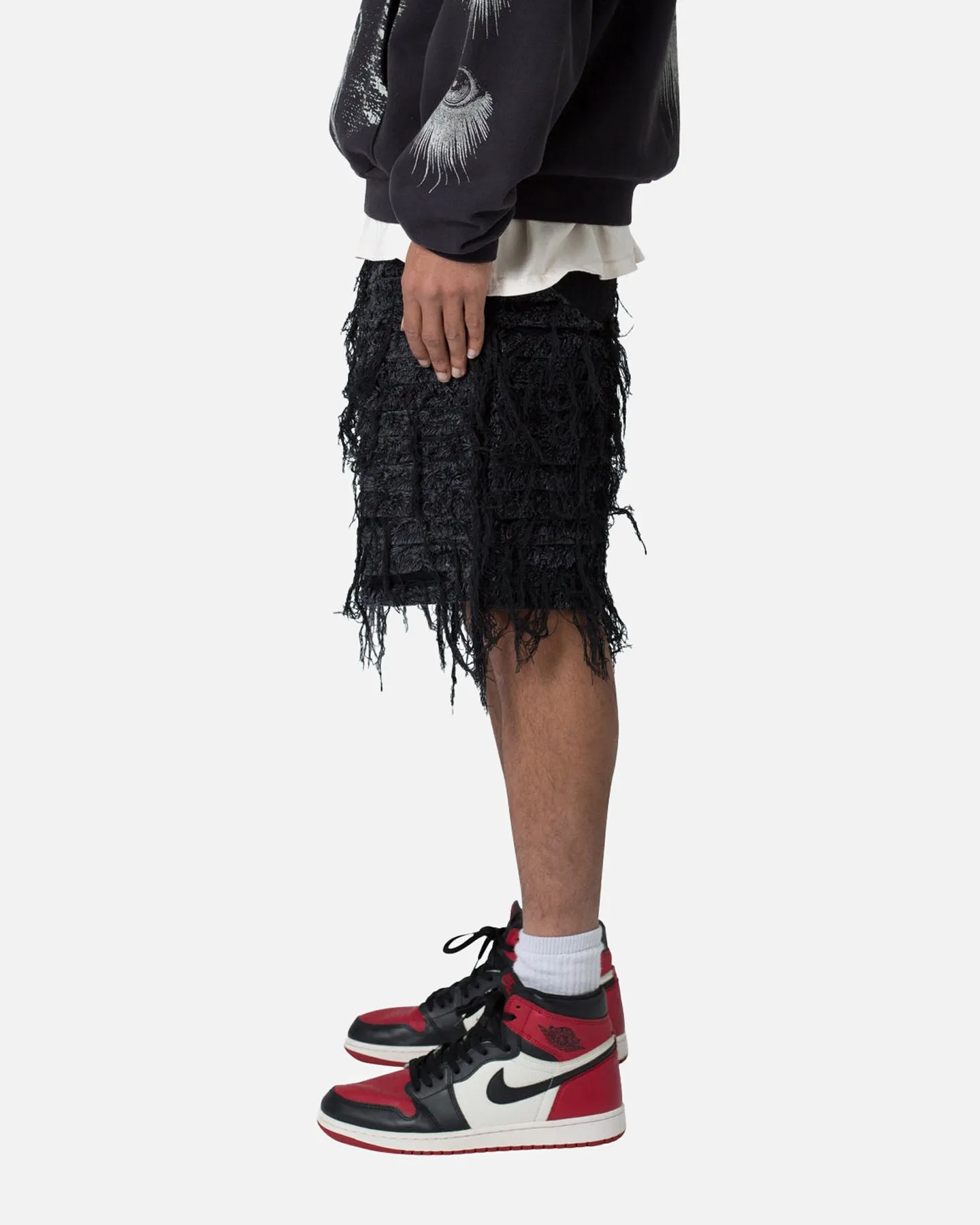 MNML All Over Frayed Denim Shorts Black