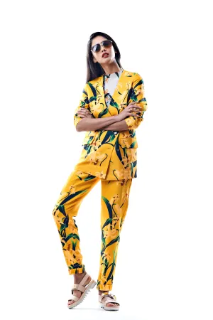 Mustard Lily Print Cigarette Trousers