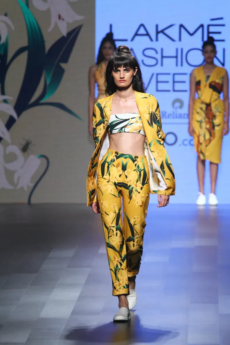 Mustard Lily Print Cigarette Trousers