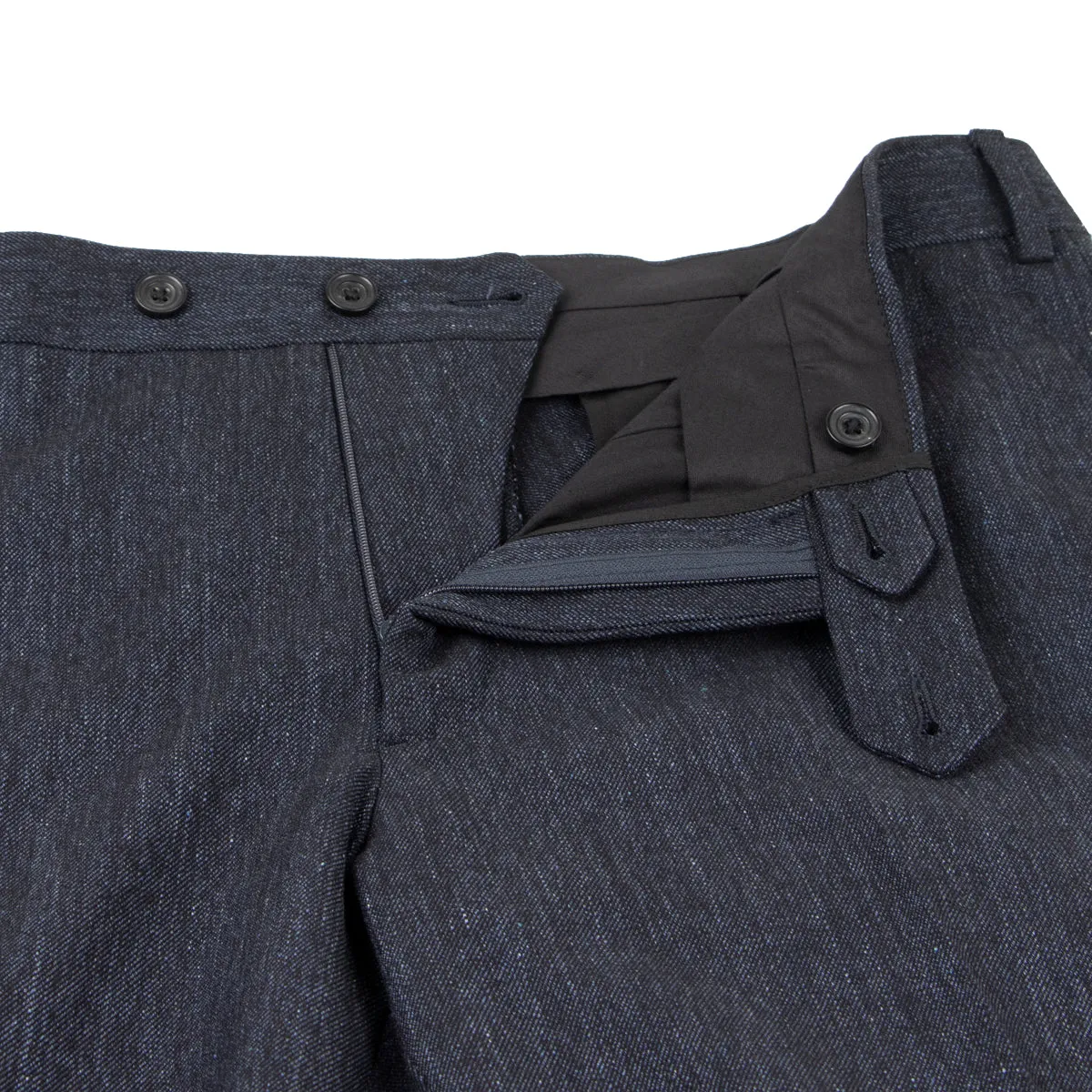 Navy Denim Cotton Stretch Trousers